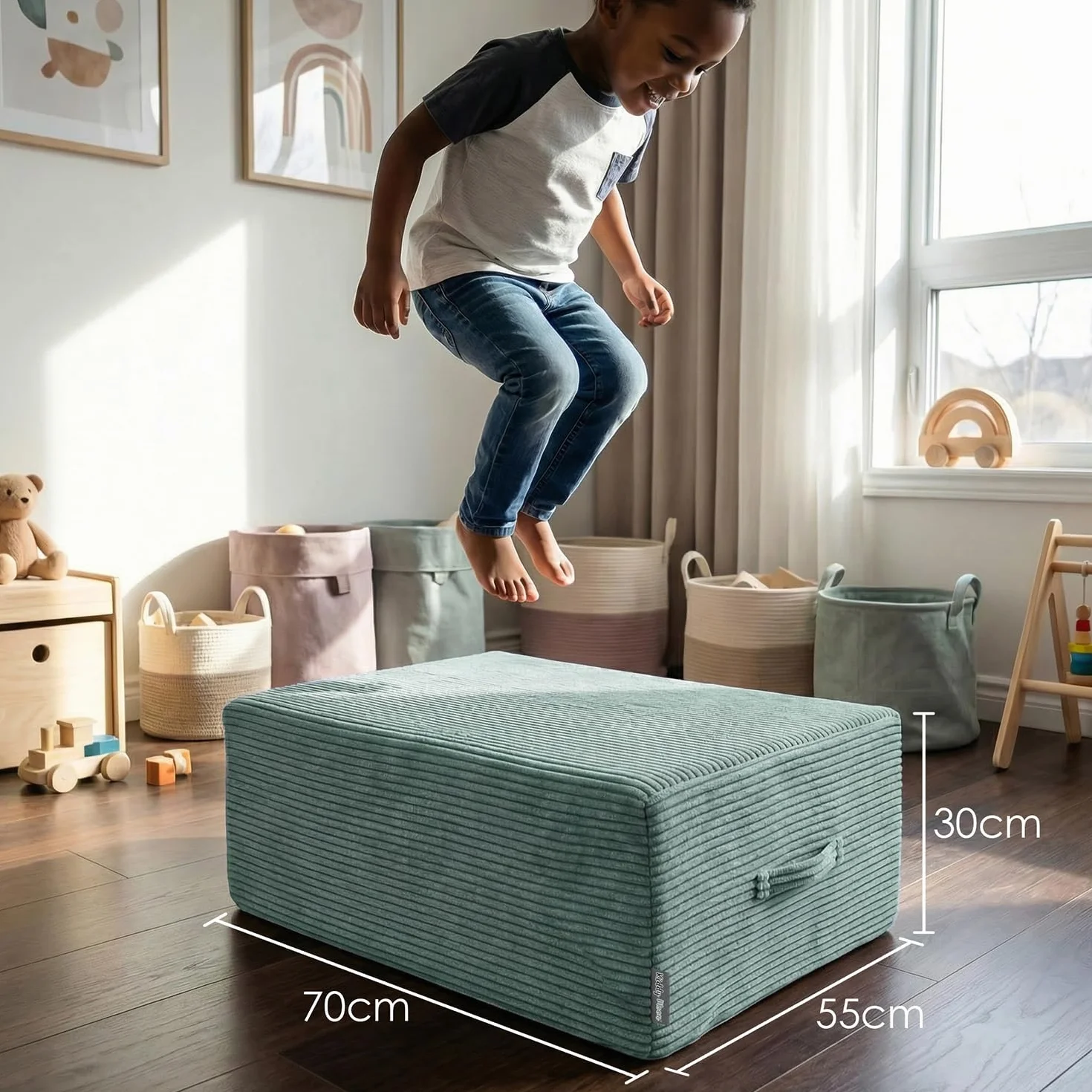 KiddyMoon Trampolino Bambini Da Interno 2 In 1, Fodera A Coste Con Zip Rimovibile, Mini Trampolino Per Casa