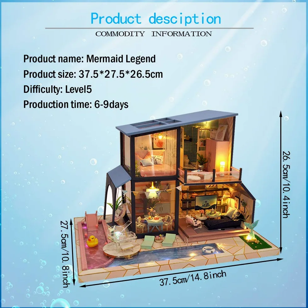 Edificio Moderno Kit di Assemblaggio Fai da Te per Casa delle Bambole Kit per Casa delle Bambole in Miniatura in Legno Carillon con Copertura Antipolvere Miniature da Costruire