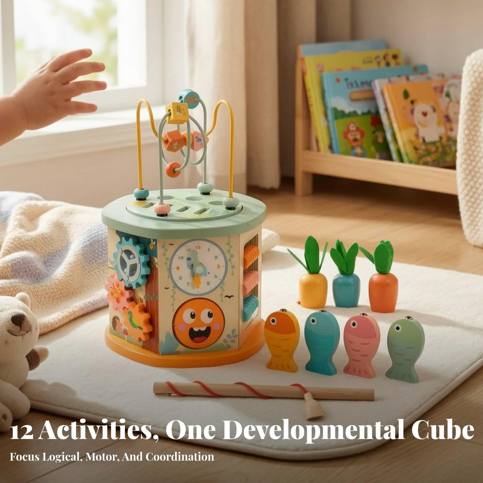 Cubo attività in Legno Resistente Gioco | Educativo, Cubo con percorso di Perline, Interattivo, Tavolo con Ingranaggi, per Casa, Neonati