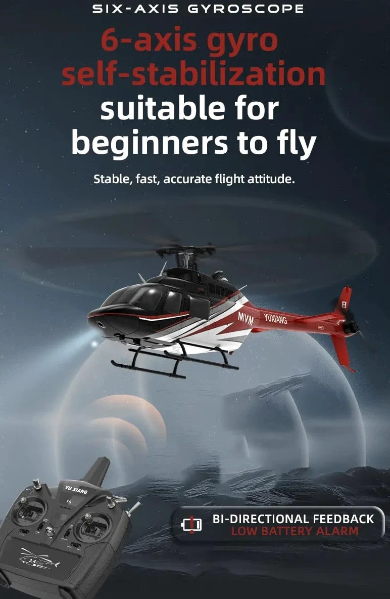 NULA YUXIANG F08 Bell 206 RC elicottero adulto 1/27 2.4G 6H 6G/3D Flybarless RTF senza spazzole elicottero militare radiocomandato con posizionamento ottico del flusso - 2 batterie