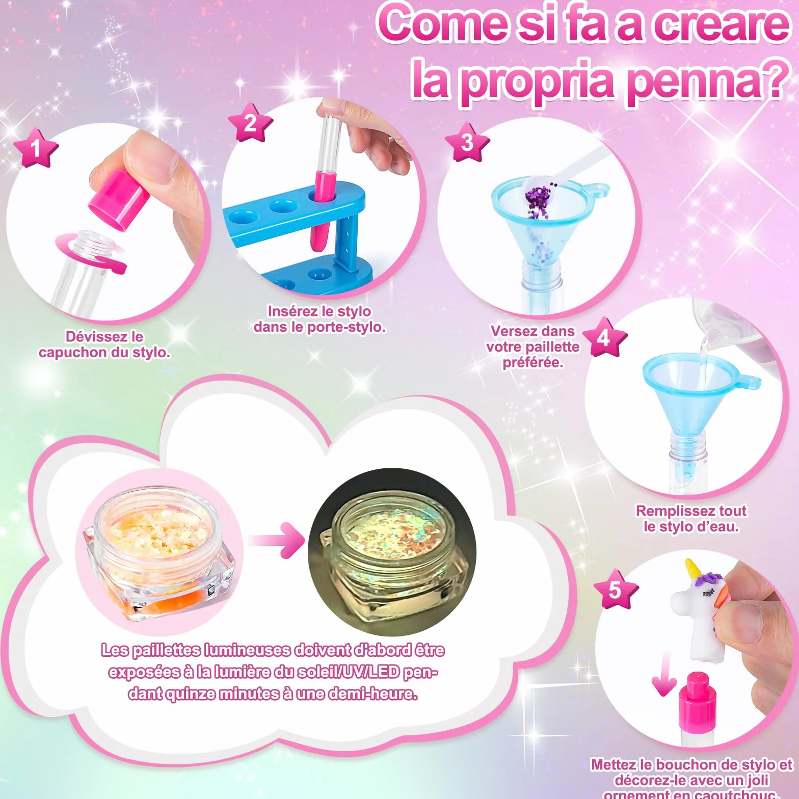 Kit Creativo per Creare Penne Carine, Lavoretti per Bambini, Set di Penne di Cancelleria, Giochi Bambina 5-12 Anni
