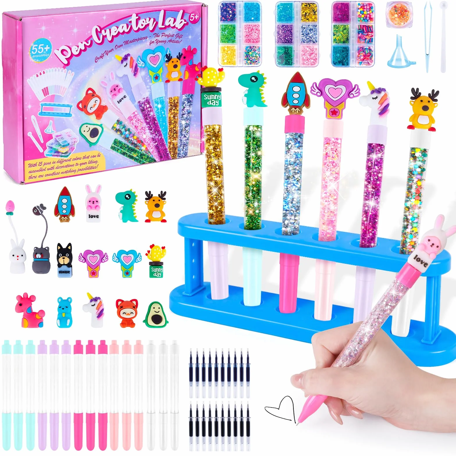 Kit Creativo per Creare Penne Carine, Lavoretti per Bambini, Set di Penne di Cancelleria, Giochi Bambina 5-12 Anni