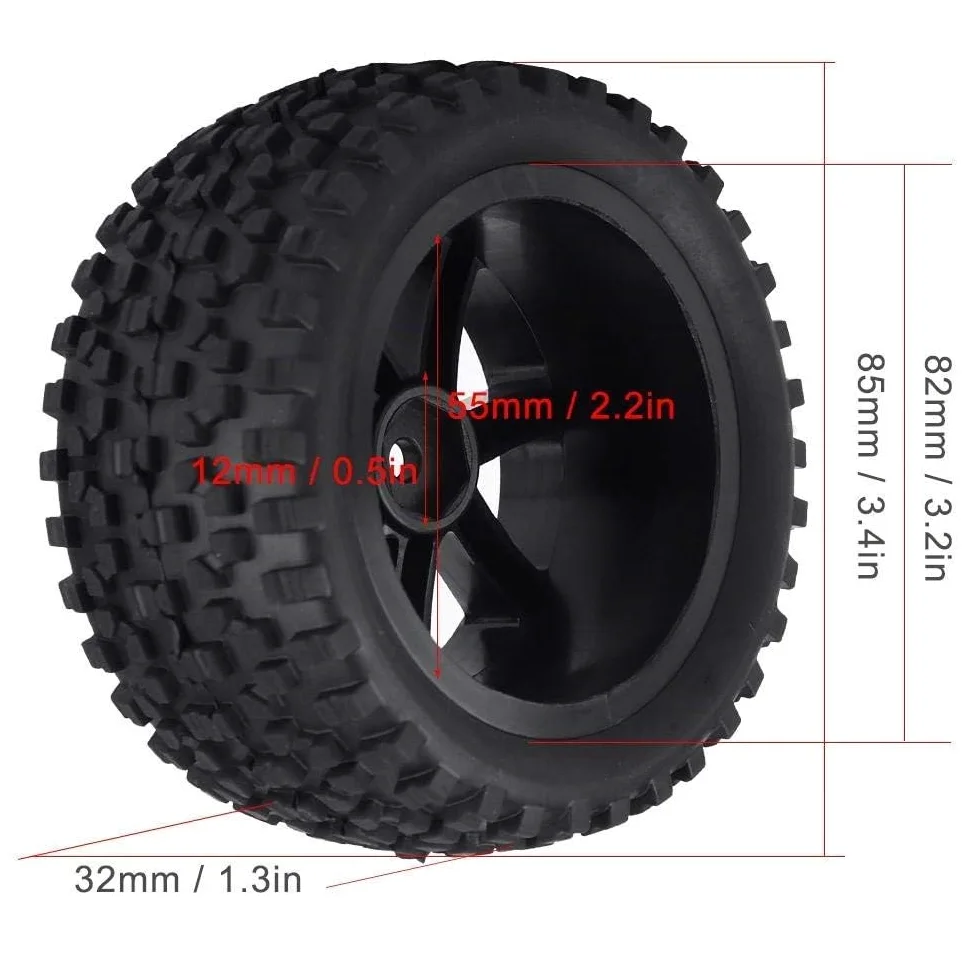 Dilwe 1/10 Pneumatici Fuoristrada,4pcs Pneumatici per Auto RC Gomma del Camion RC Accessorio per Ruote Gommate Ruote e Pneumatici per Veicoli RC Parti per 1/10 ZD Corsa Crawler