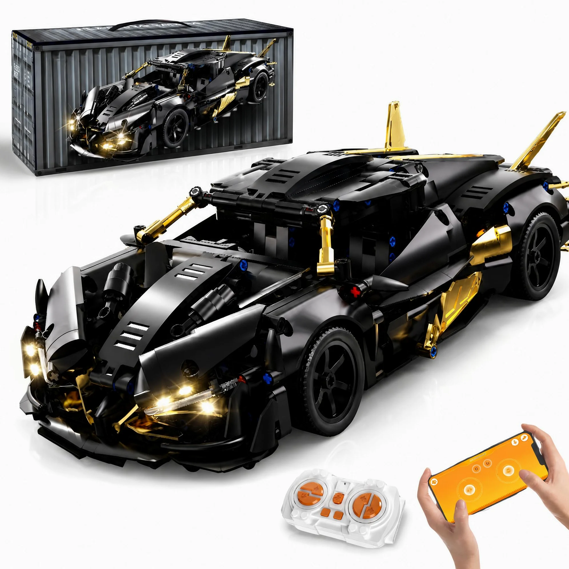 auto RC, auto telecomandata, 1:14 con LED Modello Kit | Auto RC: luci anteriori e posteriori con sistema di potenza integrato; costruzione in famiglia, guida indoor, esposizione