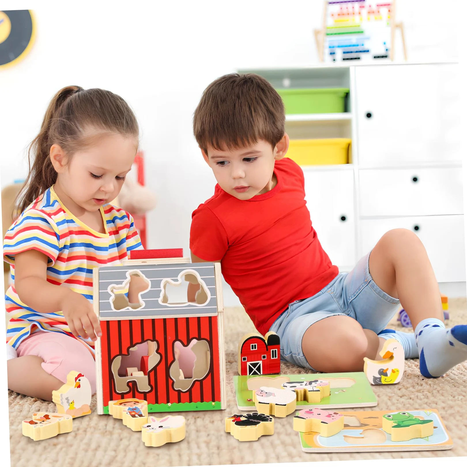 Toddmomy Giocattoli Montessori Fattoria per Anni Animali in Legno Sicuri e Didattici con Fienile Stimolazione Visiva e Sviluppo Cognitivo per Piccoli