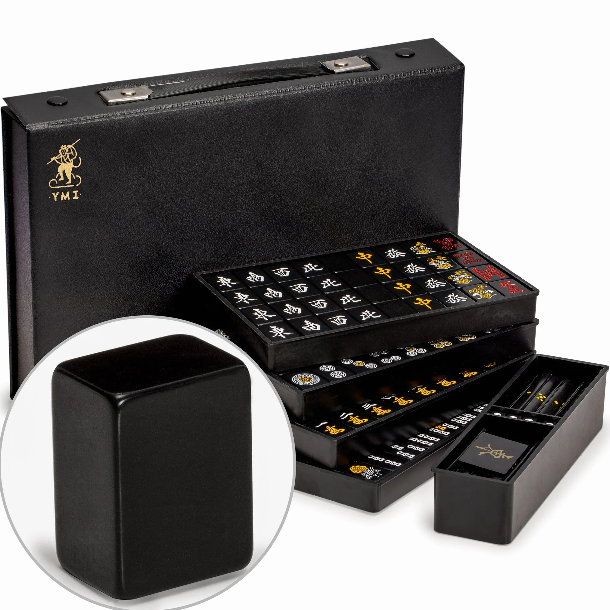 Yellow Mountain Imports Set di Mahjong Giapponese Riichi - Tessere Nere di Dimensioni Standard e Custodia in Vinile