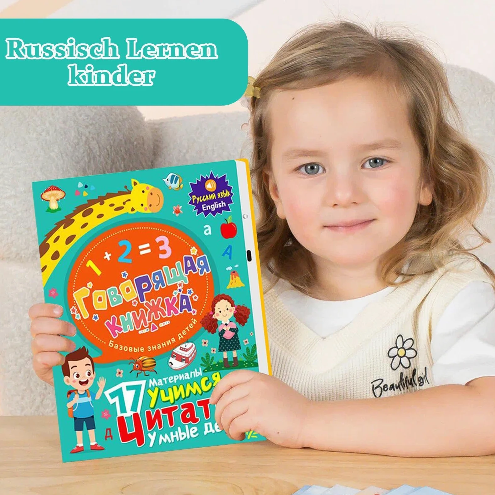Libro educativo con lettere elettroniche russe e numeri | Libro di vocabolario russo per bambini di età compresa tra 3 e 8 anni, principianti, apprendimento precoce, casa, scuola