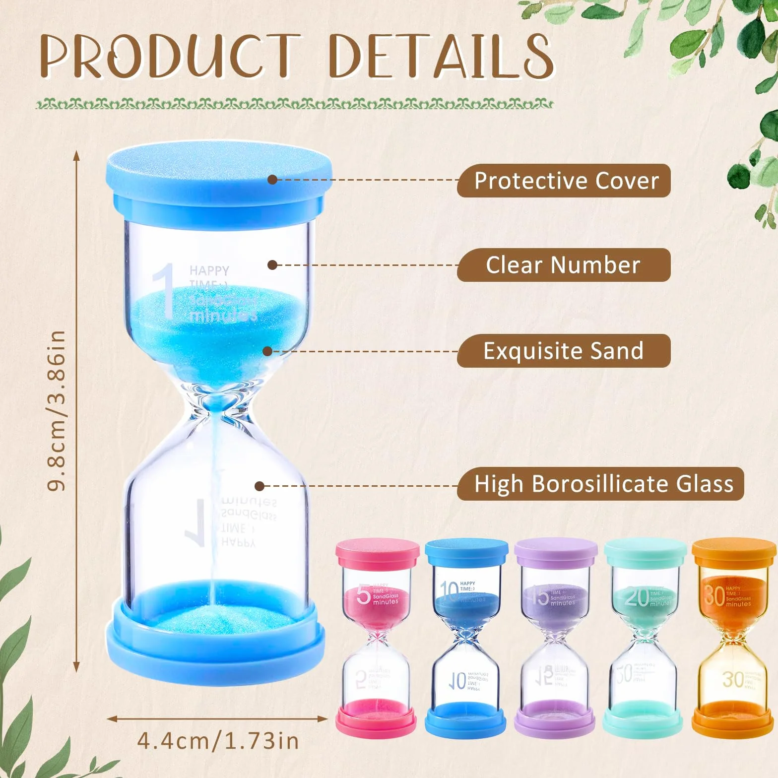 6 Pezzi Clessidra Bambini, Colorate Clessidre Set per Bambinis 1/5/10/15/20/30 Minuti, per Fetto come Timer Visivo Bambini, Educativo o come Clessidra Bomboniera