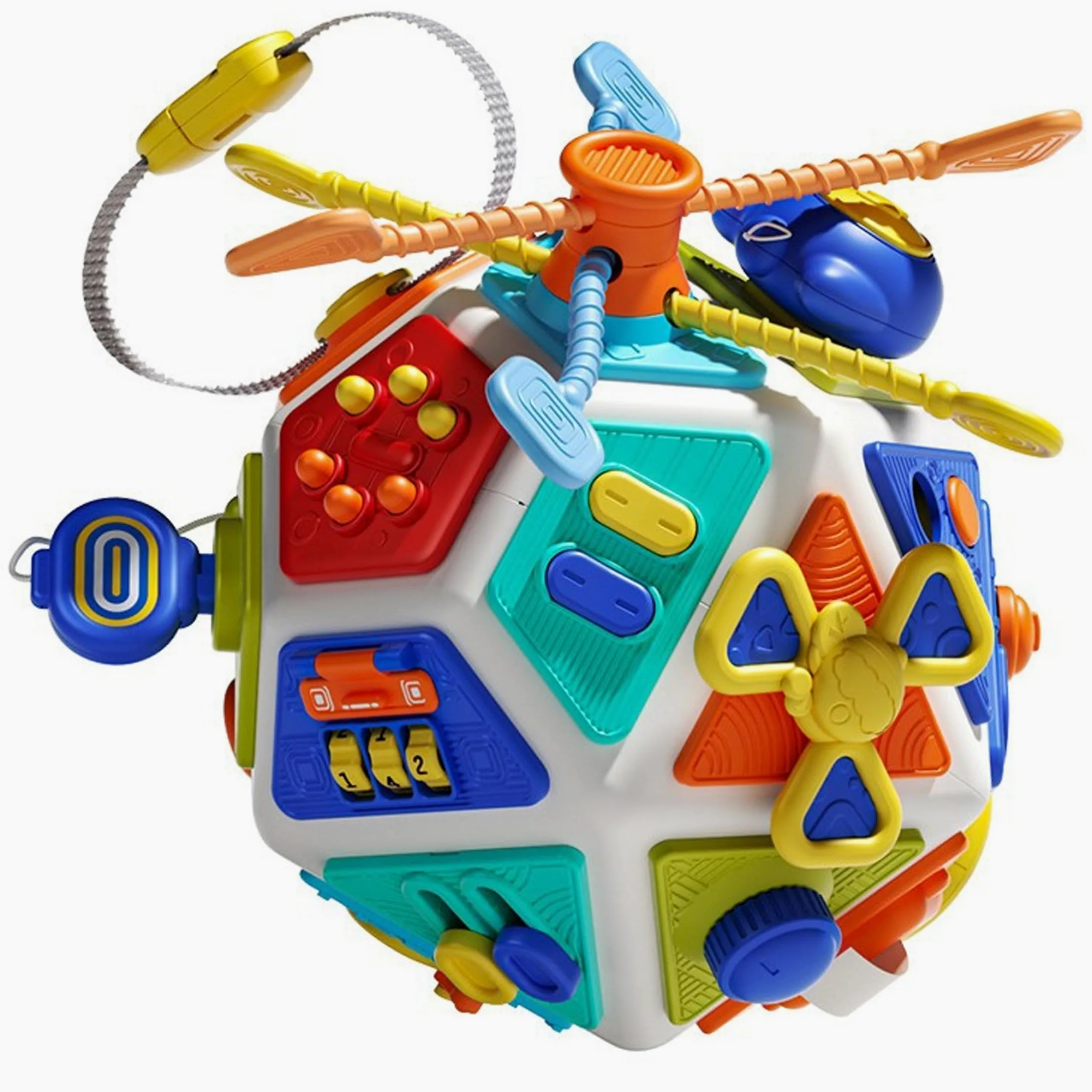 Cubo Occupato, 1 cubo attività Montessori da Tavolo |.Giocattolo sensoriale a 22 Facce per i più Piccoli |.Multicolore, 7, 2x7, 2x8, 39 Pollici