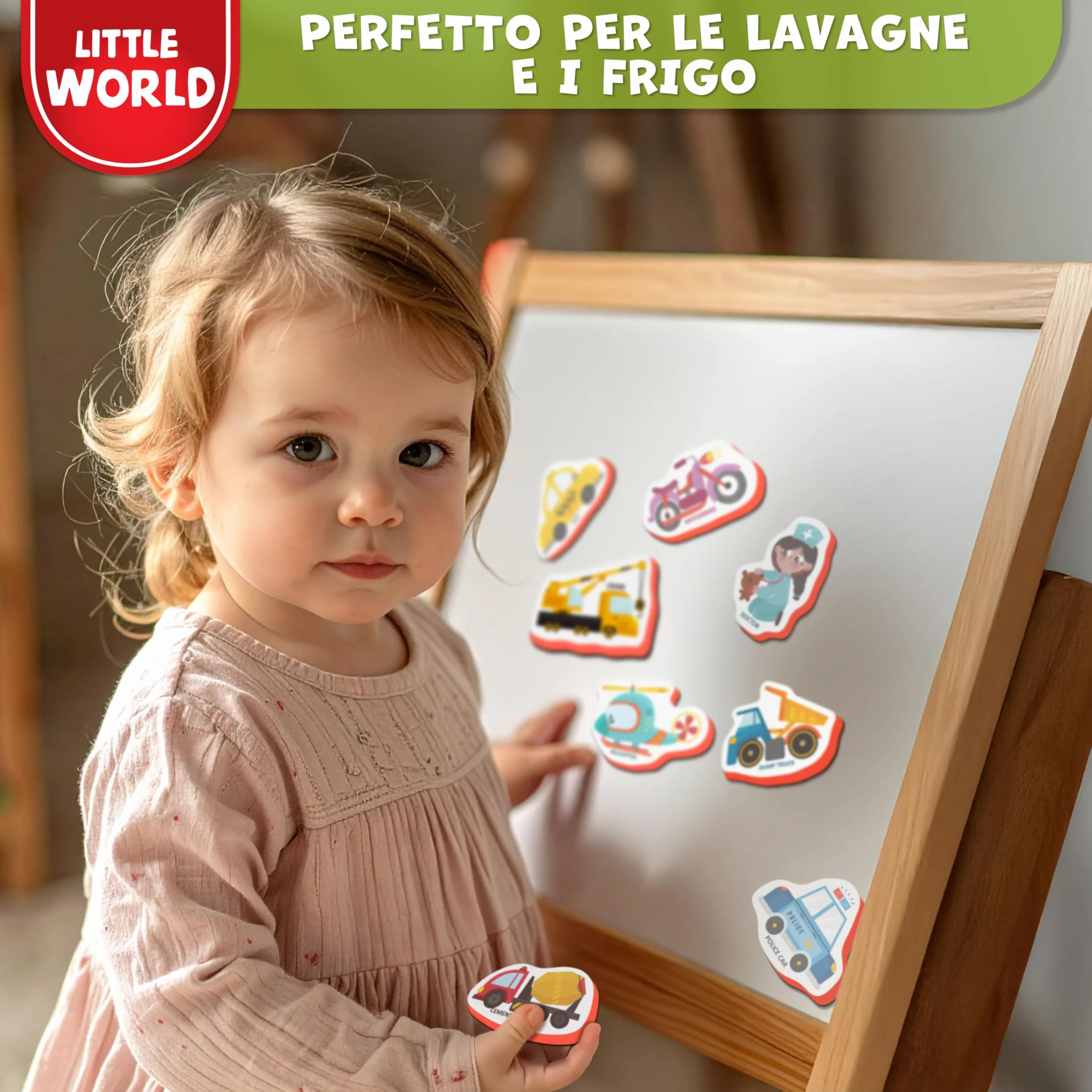 Little World 25 magnetyczne zabawki dla dzieci 1-3 lata, bezpieczne, trwałe, wodoodporne, piankowe, zestaw pojazdów i zawodów