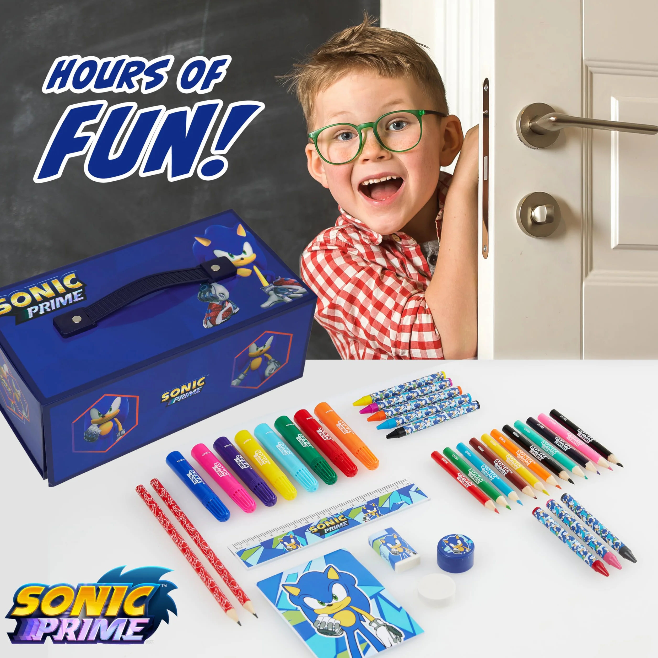 SONIC THE HEDGEHOG Valigetta Colori Bambini Set Disegno con Pastelli Pennarelli e Matite Colorate Kit Arte