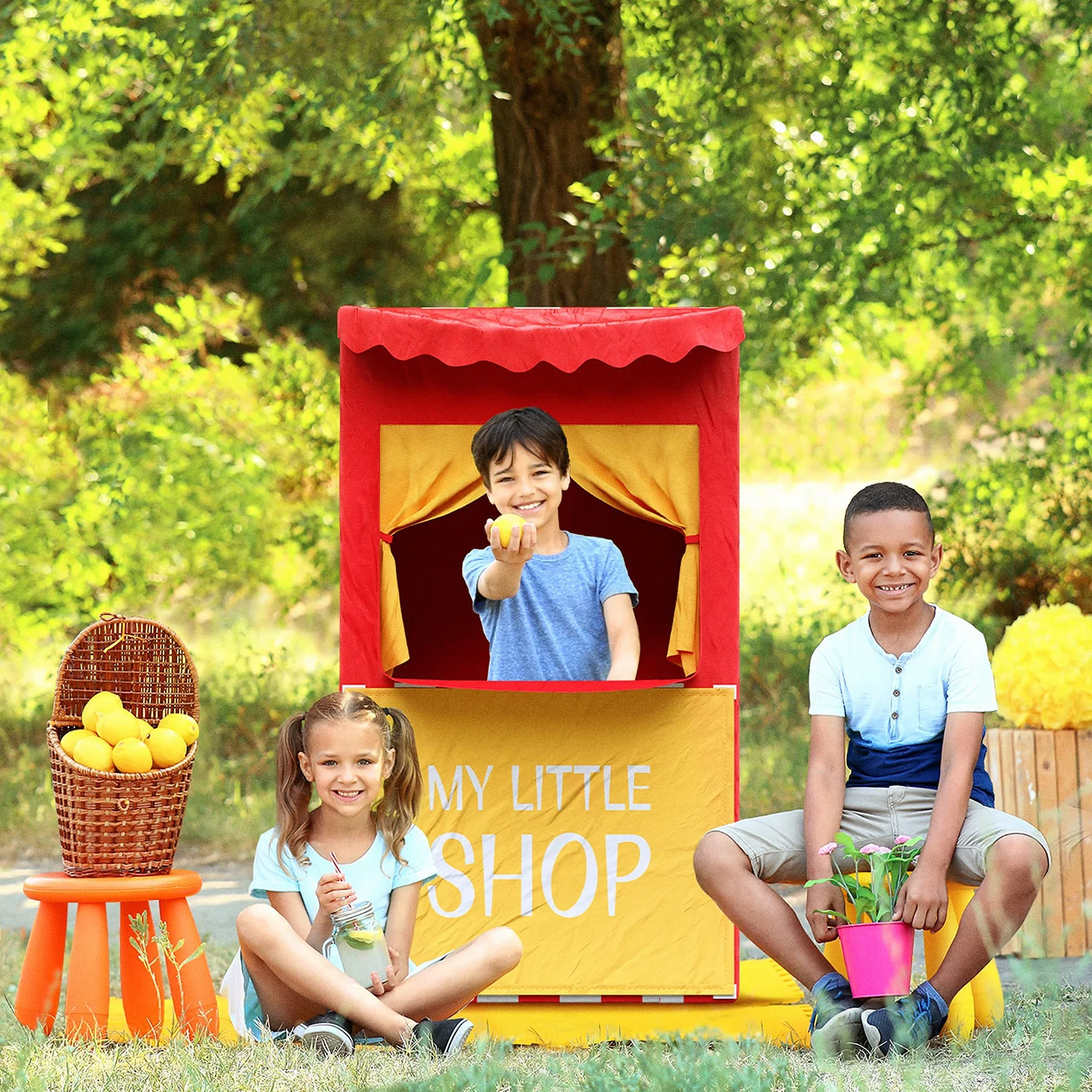 Teatro dei burattini per Bambini 120x70x50 cm Rosso Convertibile in Negozio