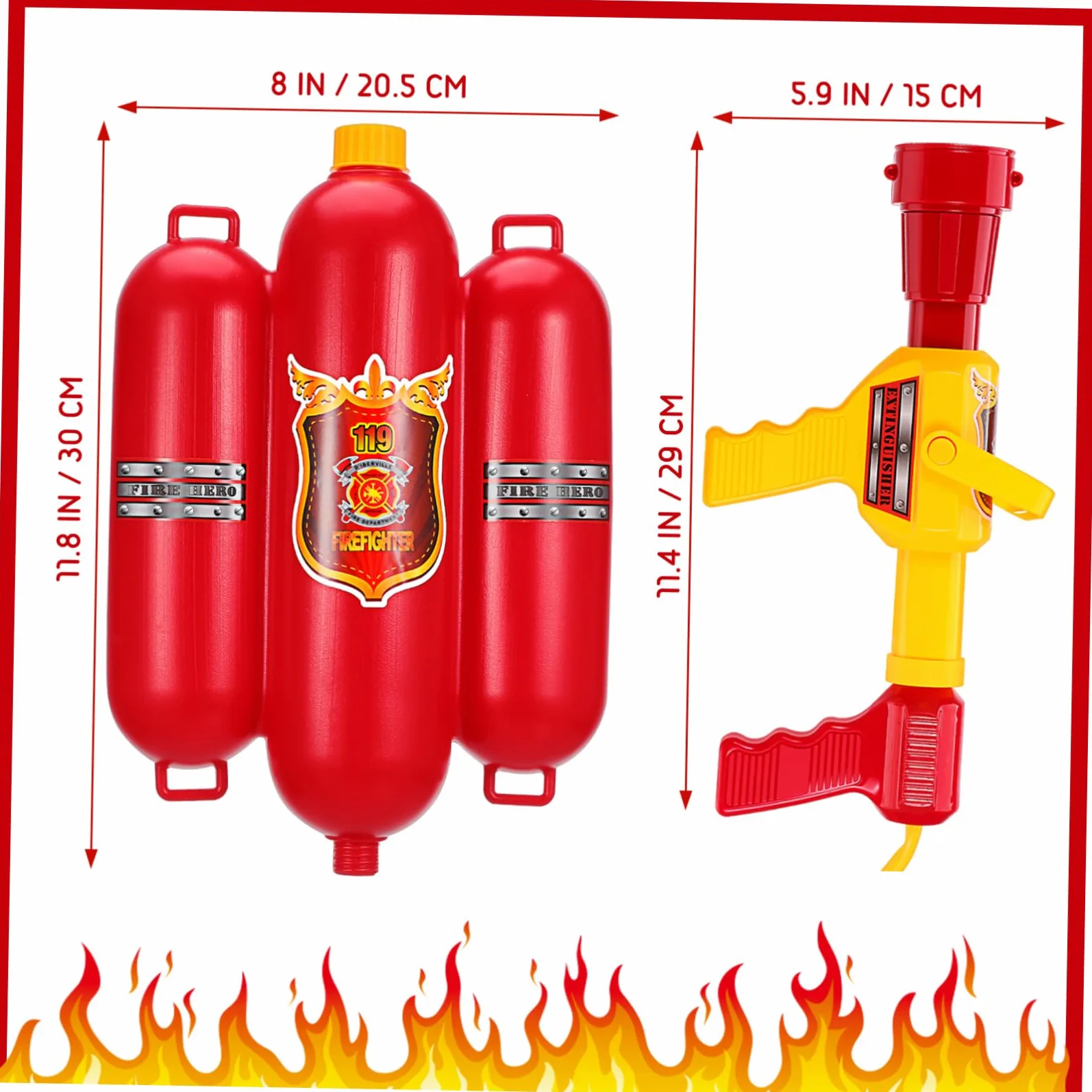Pistola ad Acqua Zaino Antincendio Rosso per Bambini | Backpack Water Shooter, Kids Water Shooter Toy, Vacanze Estive, Plastico Leggero per Giardino e Piscina