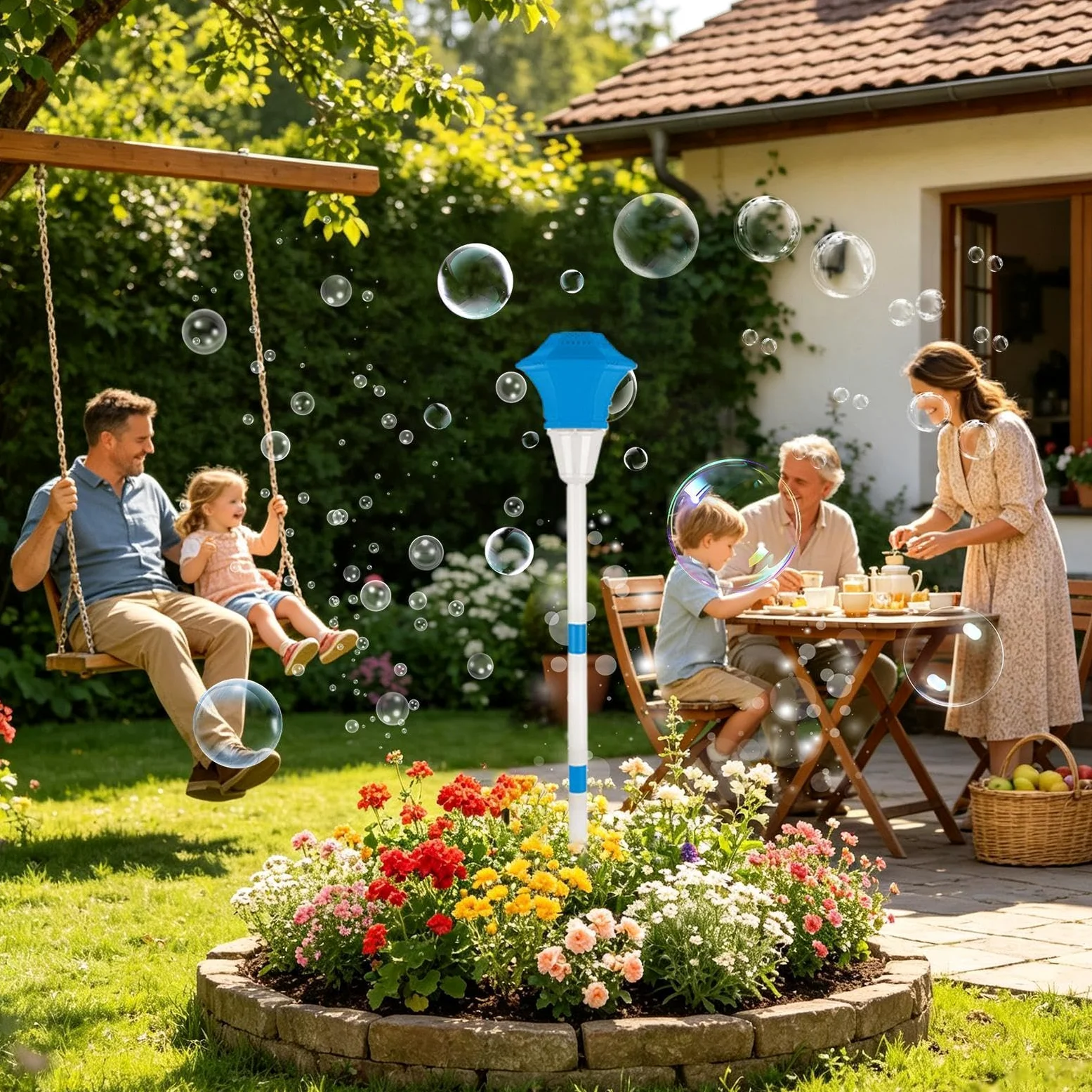 Macchina Bolle A Bacchetta Soffice giocattolo ricaricabile 10 fori a | con Musica e Luce LED, Altezza Regolabile, Picchetto da Terra e Bacchetta Autoportante Per Matrimoni Giardino Piscin