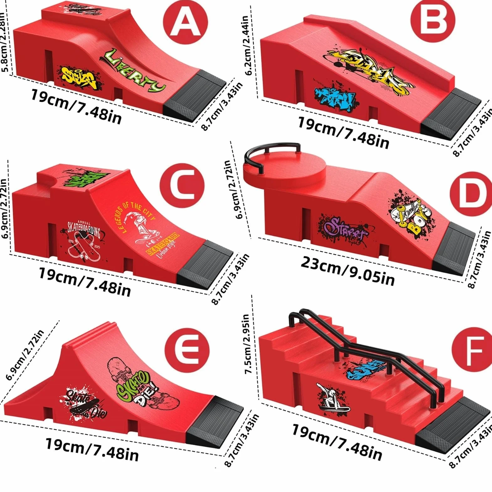 Set di Fingerboard e Rampa, Mini Skateboard da Dita con Rampa e Accessori, Fai da te Tech Deck Fingerboard Park Kit Regalo per Bambini (E)