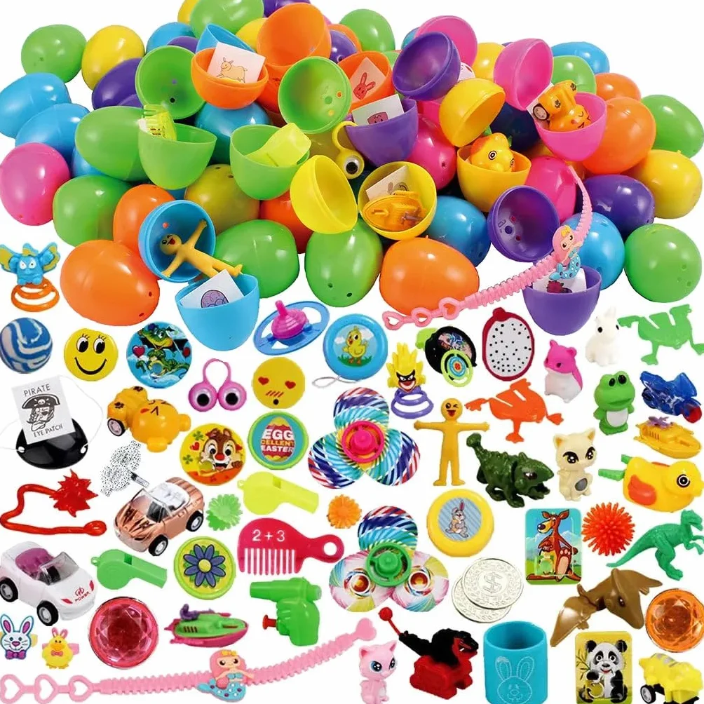 JOYIN 80 confezioni di uova di Pasqua pre-riempite con giocattoli e adesivi innovativi per cesti pasquali, bomboniere per feste di Pasqua, caccia all'uovo di Pasqua per bambini