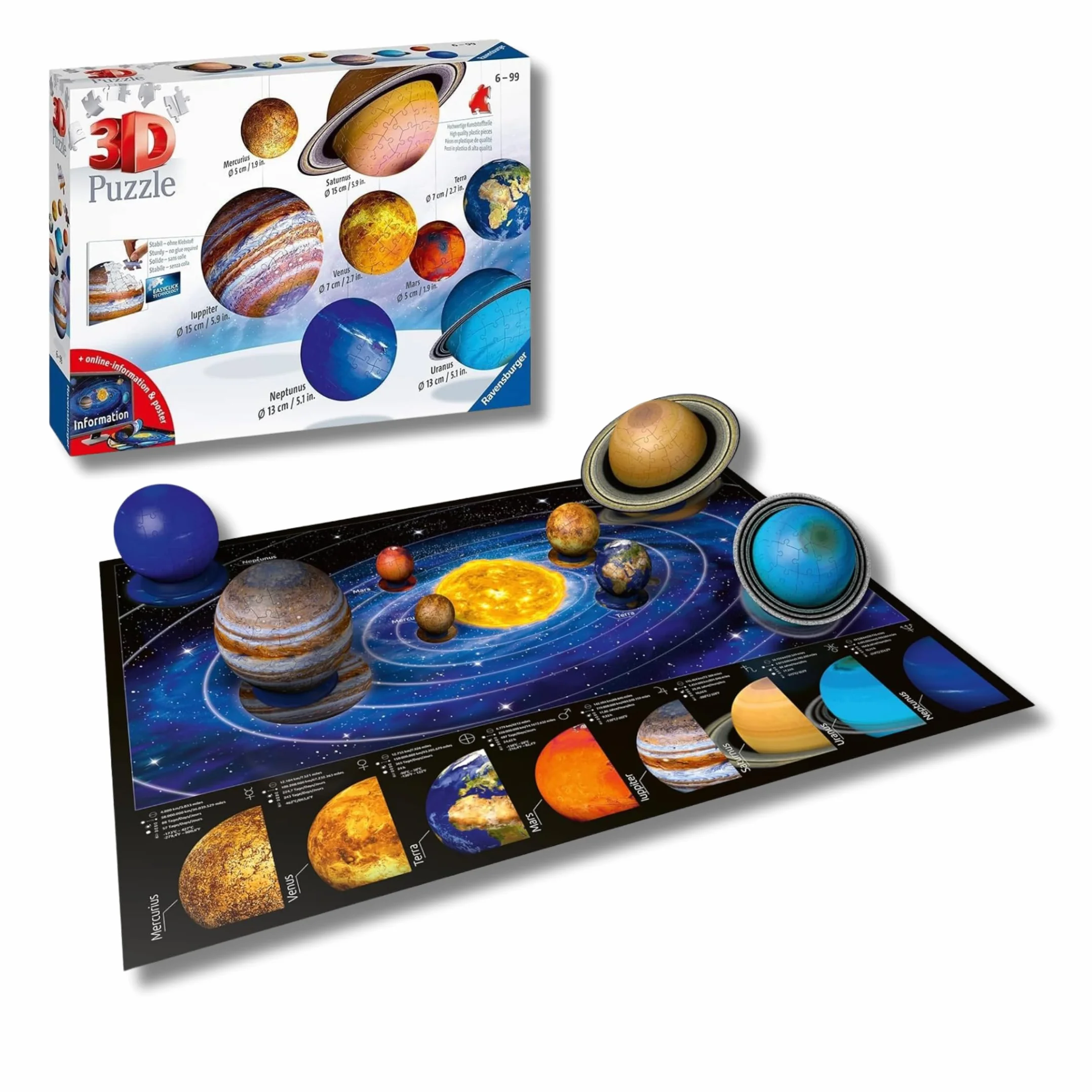 Ravensburger - Puzzle 3D Il Sistema Solare | Puzzle 3d Bambini E Adulti 540 Pezzi | Rompicapo Adulti E Rompicapo Bambini 6 Anni O Più | Regalo Bambino 6 Anni