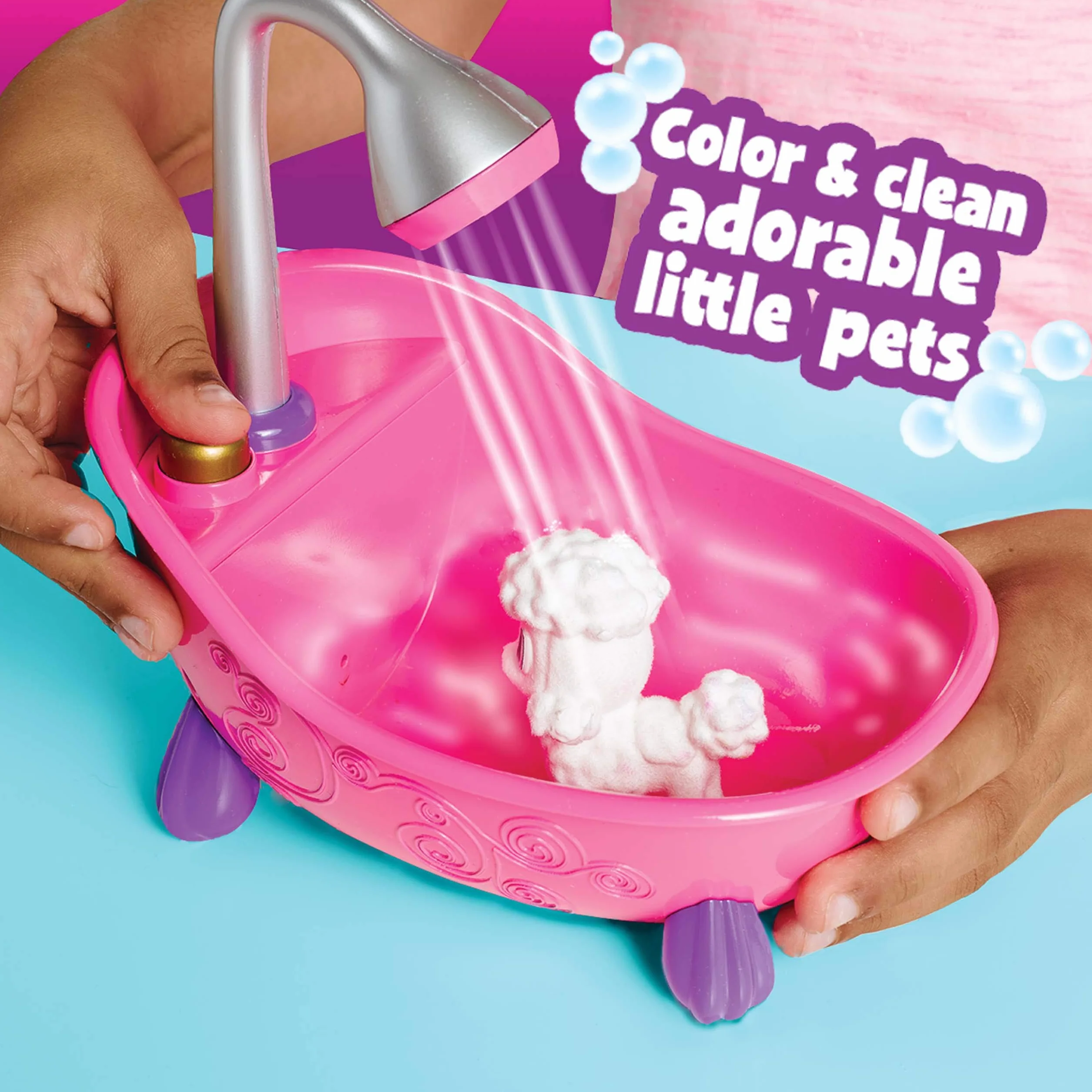 CRAYOLA Washimals Cuccioli vellutati da colorare 4 animali 6 pennarelli Vasca da bagno rosa spazzolina 3+ Anni