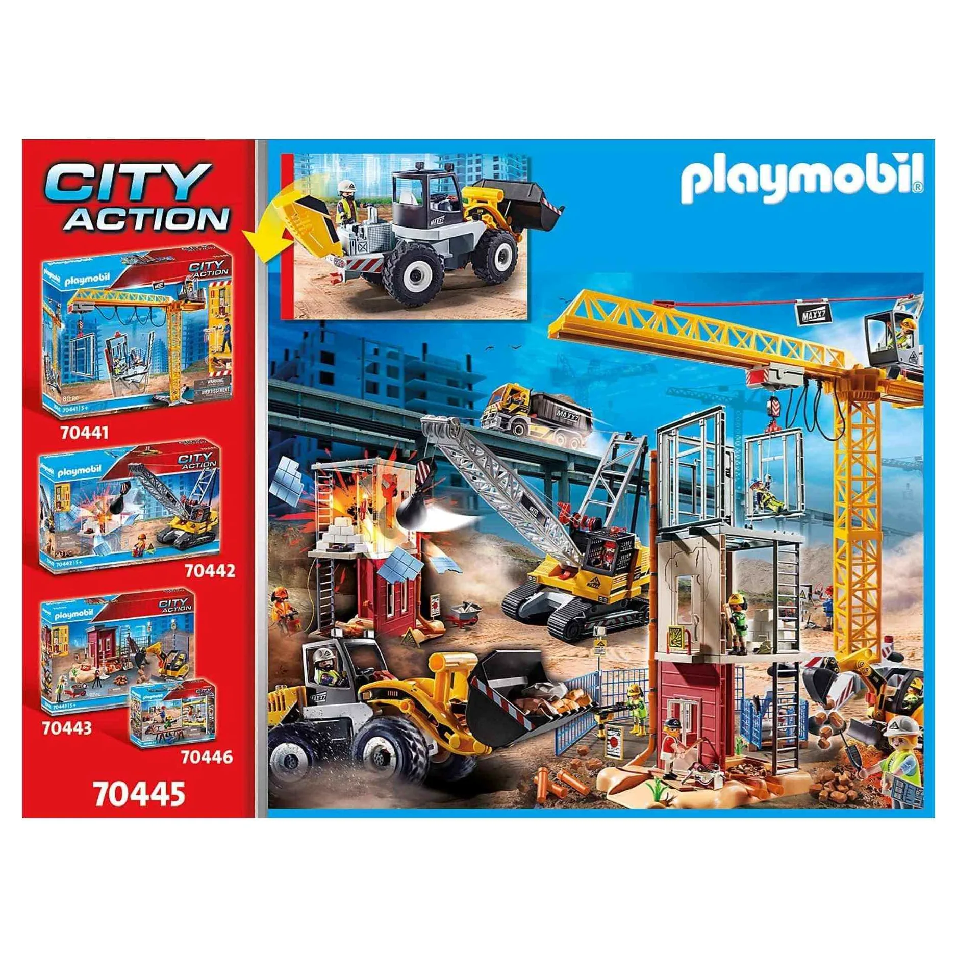 PLAYMOBIL 70445 City Action Construction Front End Loader with Movable Bucket, for Children Ages 5+