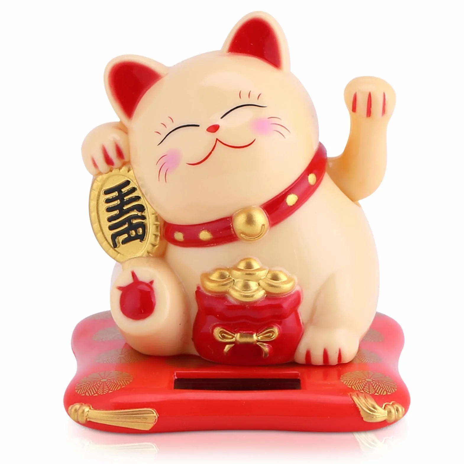 Maneki Neko Statua Gatto Giapponese Solare Braccio Ondeaggiante per Decorazione Auto Casa Giallo