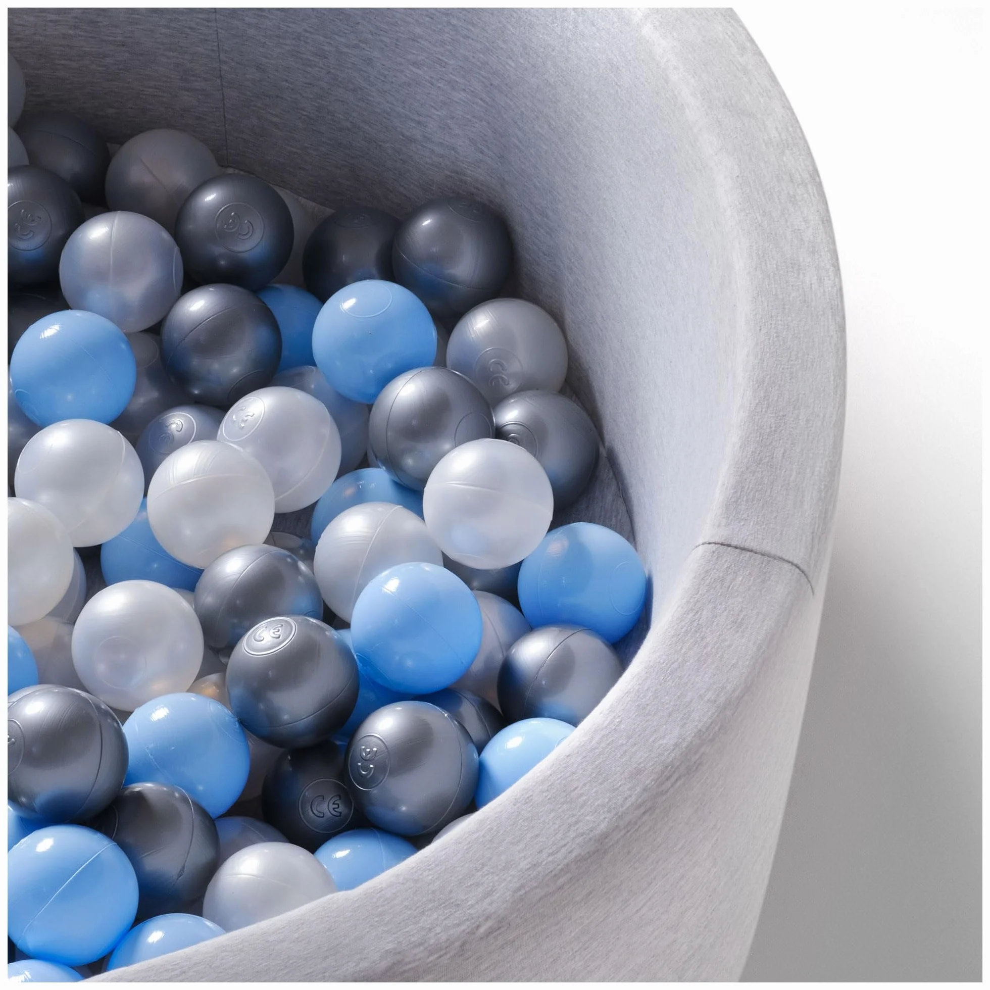 MISIOO Palline da bagno - 300 palline da 6 cm - blu - perla - argento - palline morbide e non tossiche - giocattoli per bambini. Perfetto per il gioco creativo e la promozione delle capacità motorie