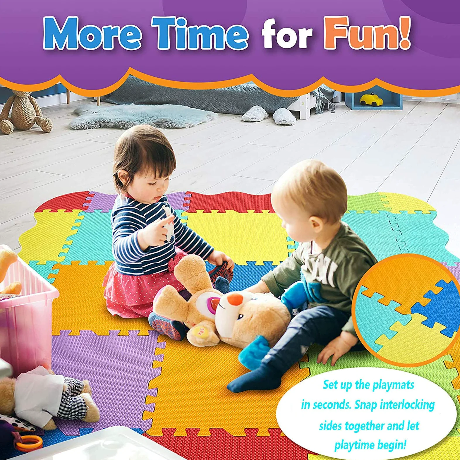 Generico Tappetino Puzzle in Schiuma ad Incastro per Bambini, 10 Piastrelle reversibili Impermeabili Antiscivolo in Eva per Pavimenti, tappetini Morbidi per Sala Giochi e Yoga, tappetini Colorati per