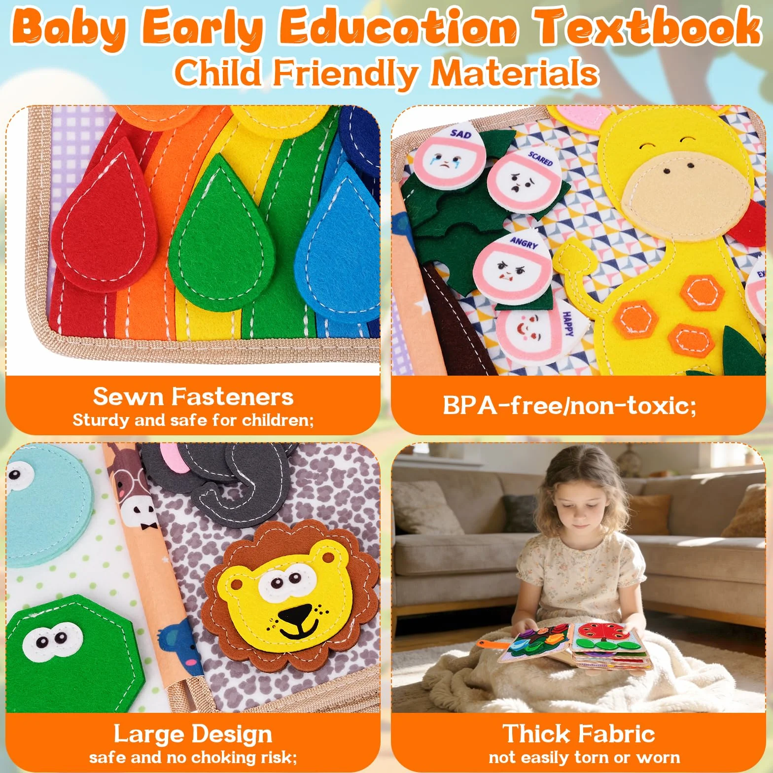 Busy Board per 1-3 Anni, Libro Montessori Interattivo, Libro Silenzioso in Feltro, Giochi Montessori 1 2 3 Anni, per L'educazione della Prima Infanzia, Regalo di Compleanno per Ragazzi e Ragazze