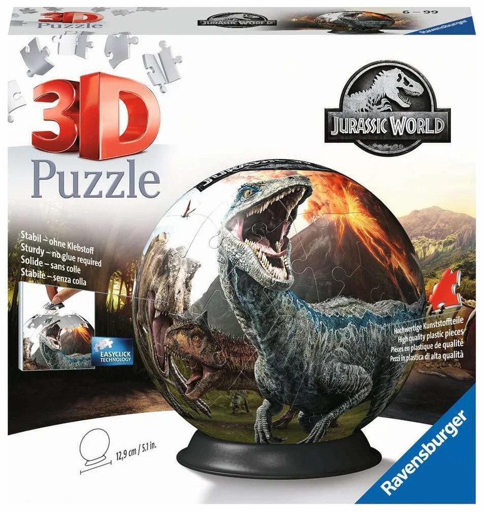 Ravensburger - Puzzle 3d Jurassic World 72 pezzi, Puzzle 3d bambini 6 anni o più, Giochi bambini 6 anni, Collezione Jurassic World, Giochi divertenti, Idee regalo