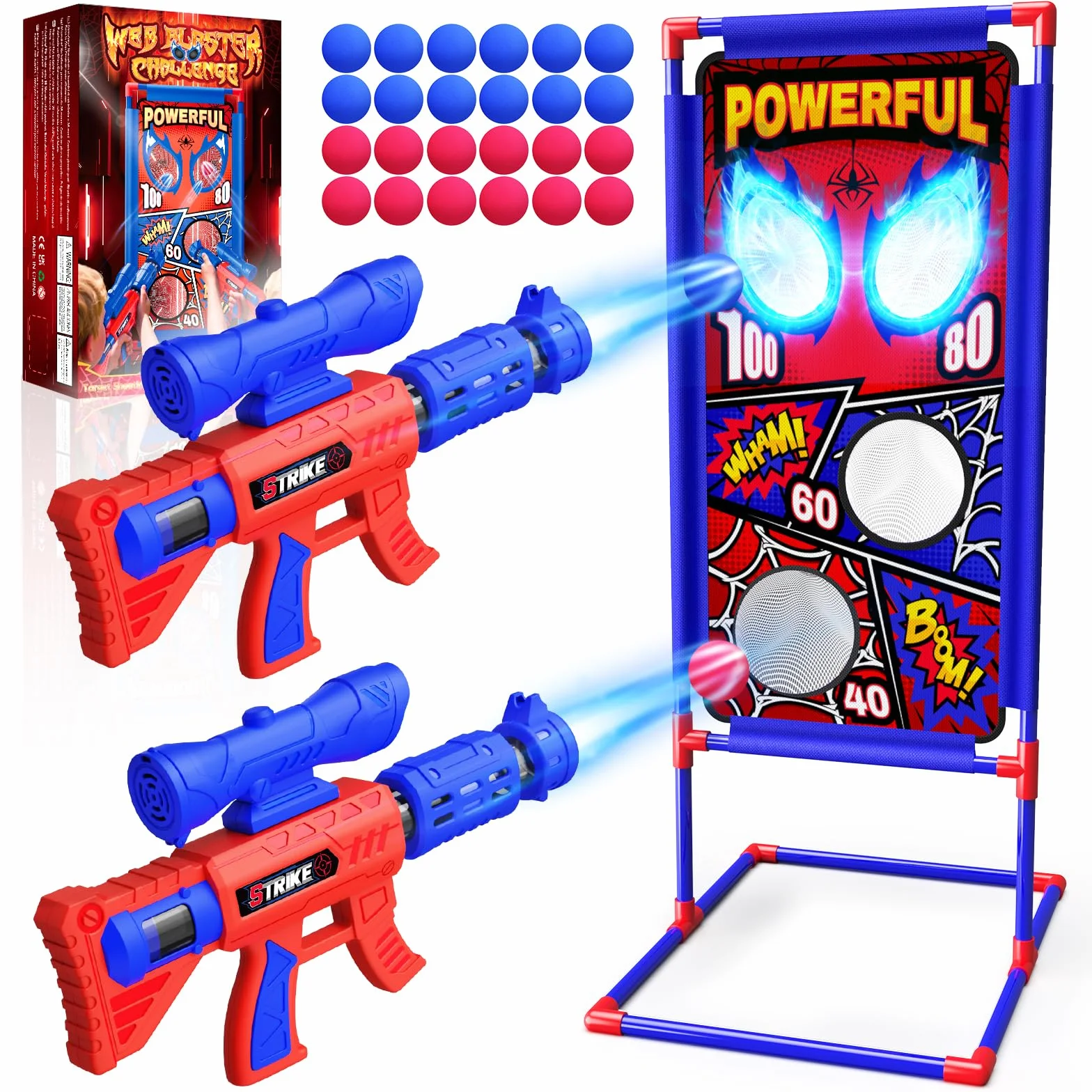 Pistole Air con Mira Bambino 3-10 Anni 2 Pistole 4 Bersagli 24 Palline Schiuma Giochi Esterno Giardino Regalo