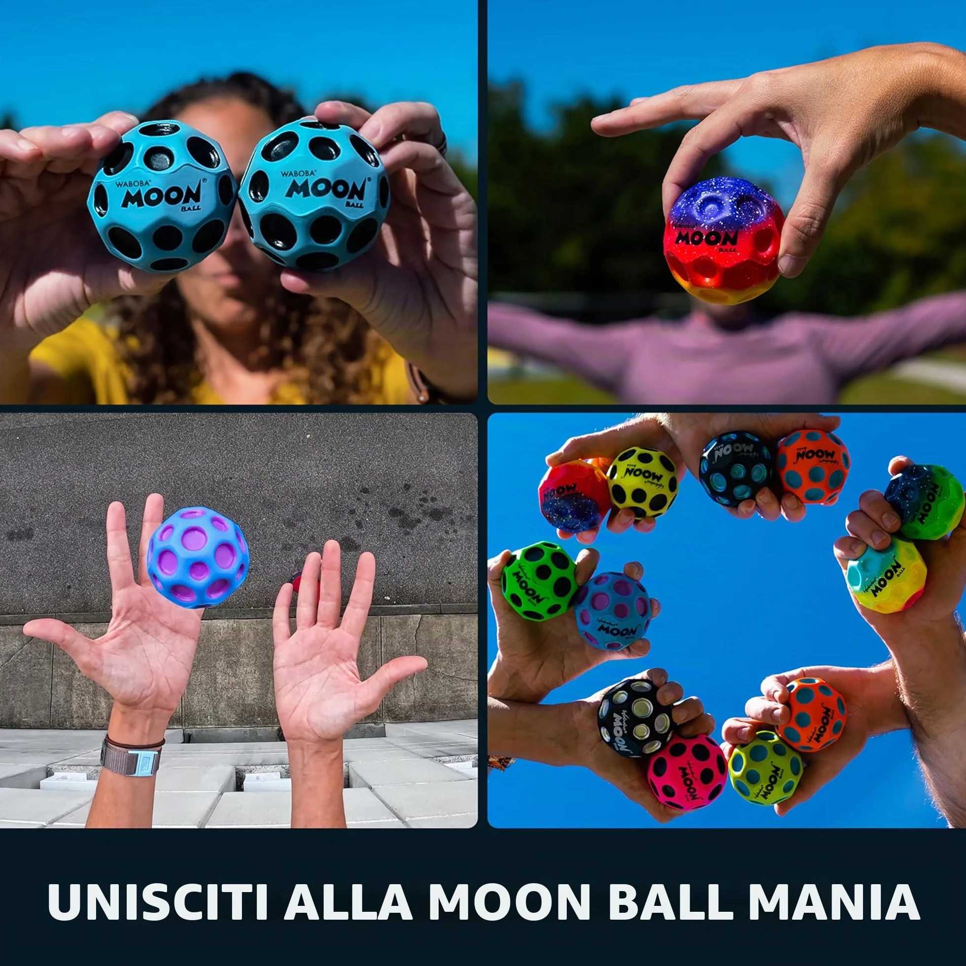 Waboba The Original Moon Ball - Palla rimbalzante per tutte le età, estremamente rimbalzante e divertente, perfetta per giochi attivi e giochi all'aperto, colore: nero/argento