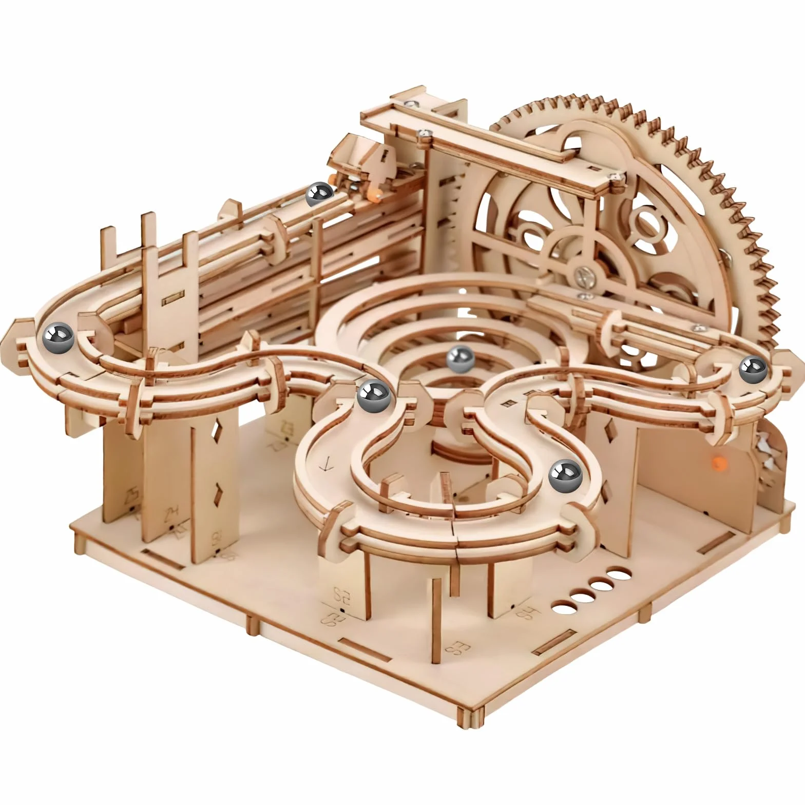 HOTUT Puzzle 3D in Legno, Pista a Ruota Idraulica, Fai-da-Te Pista per Biglie Kit di Costruzione Modello Meccanico, kit di Modelli 3D per adulti 4 Steel Balls, Giocattoli Educativi Regalo per Bambini