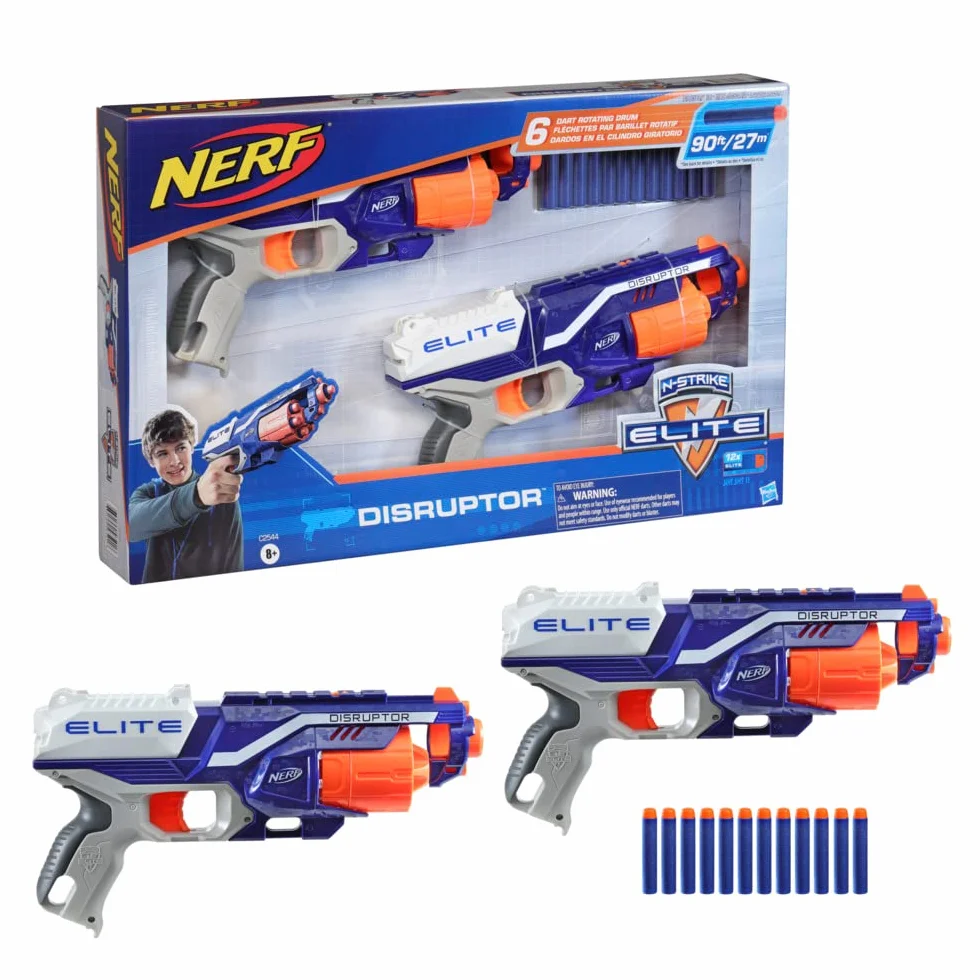 Nerf Elite Disruptor confezione da 2, 2 blaster Disruptor, 12 dardi Nerf Elite, tamburo rotante da 6 dardi