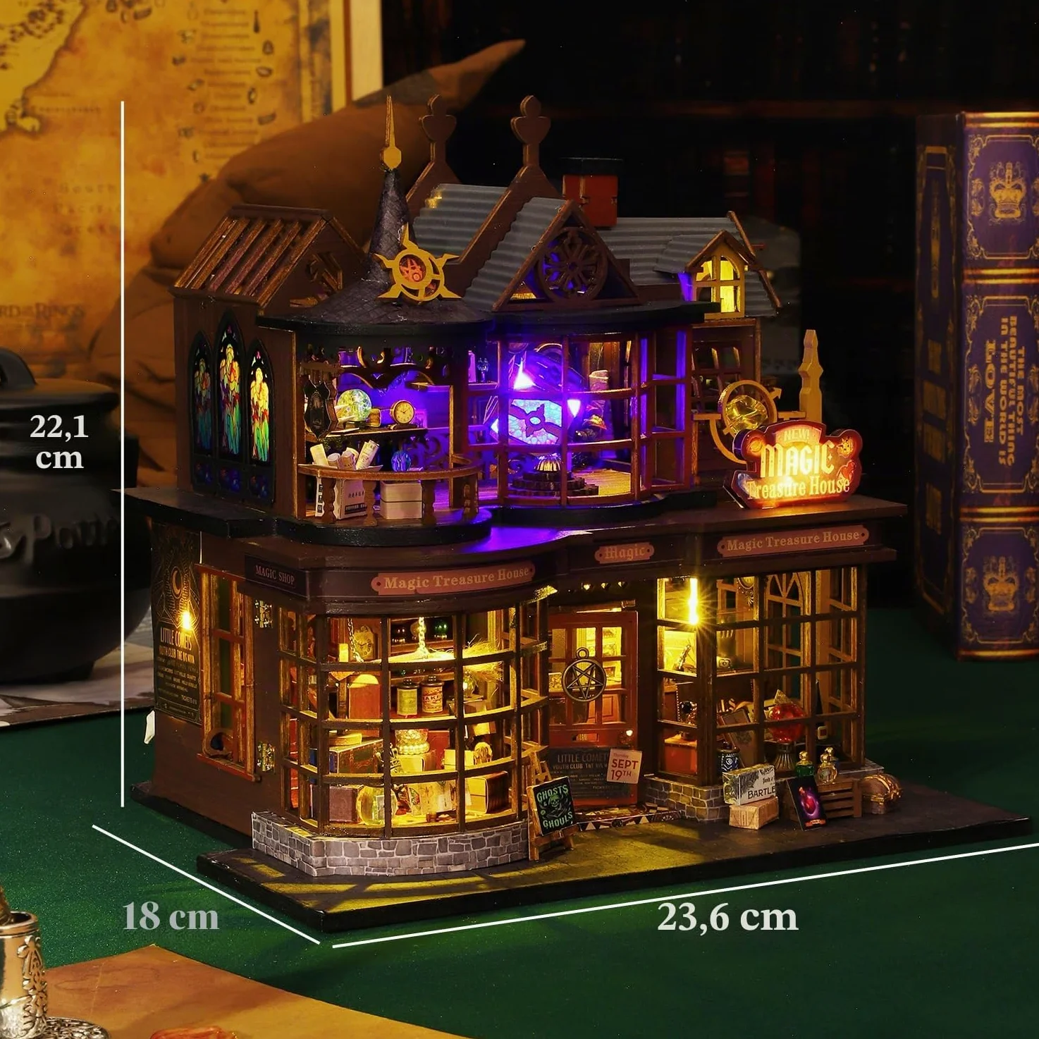 Mostop Casetta in miniatura fai da te, in legno, in miniatura, con luce LED, idea creativa per adulti, magica casa fai da te (Magic Treasure)