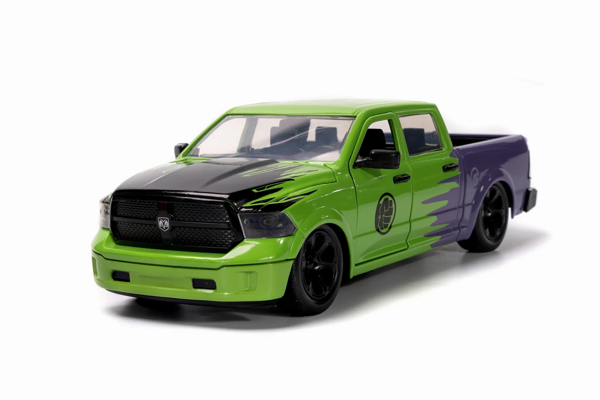 Jada Toys Marvel Hulk Figura con Modellino Auto 2014 Dodge Ram 1500 - Set da Collezione Avengers (6 cm) e Auto Giocattolo (20 cm) per Appassionati e Bambini
