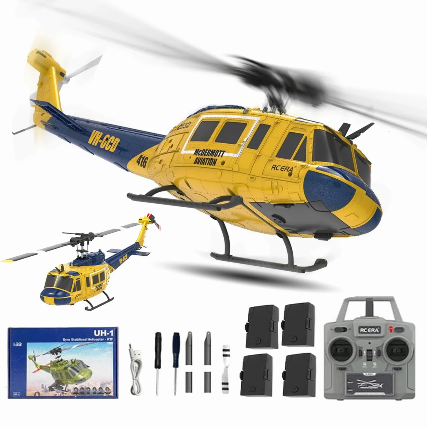 NULA RC ERA C032 UH-1 Huey RC elicottero, scala 1/48 6CH, 2,4G 6 assi giroscopio aereo militare telecomandato con ritiro 3D altezza per adulti principianti (RTF/4 batteria)