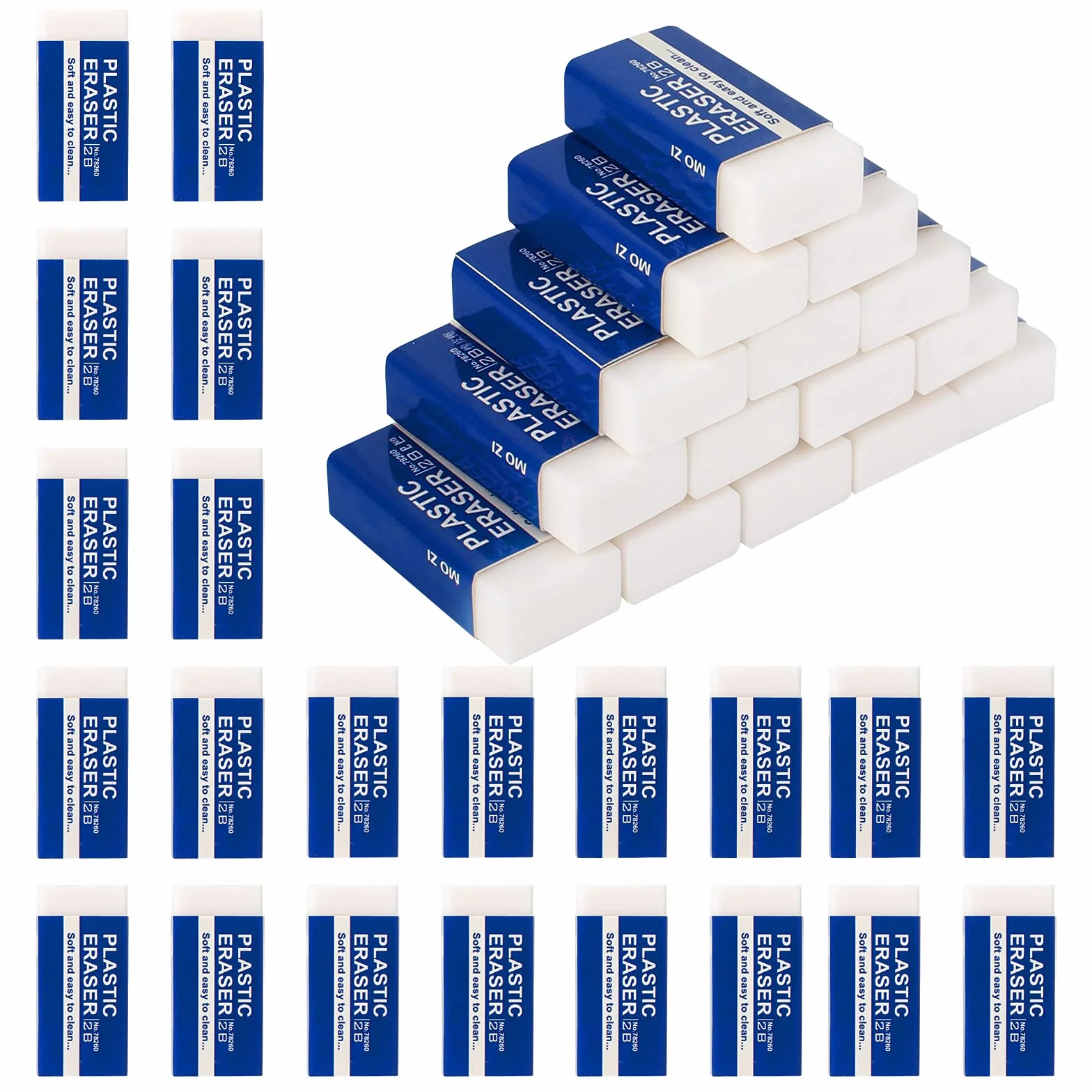 40 gomme da cancellare in plastica morbida 2B, per scuola, casa, ufficio, schizzi, dipinti, belle arti (4 x 2 x 1 cm)