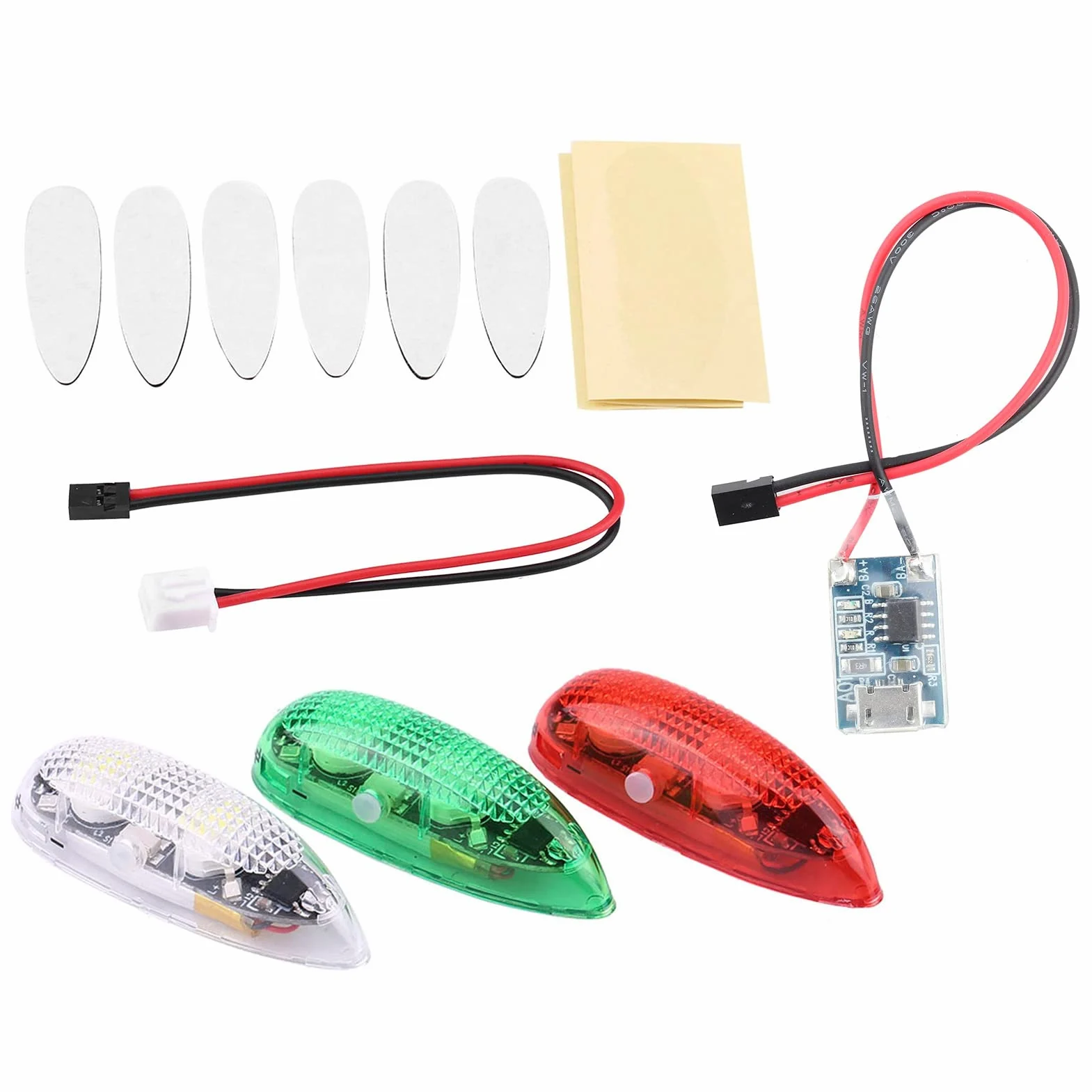HEEPDD Kit Luci LED per Aereo RC, Luce Stroboscopica per Aereo, Plastica, 3 Pezzi, Luci Lampeggianti Ricaricabili, 3 modalità, visibilità 500 M, per RC, Drone, Elicottero, Volo Notturno