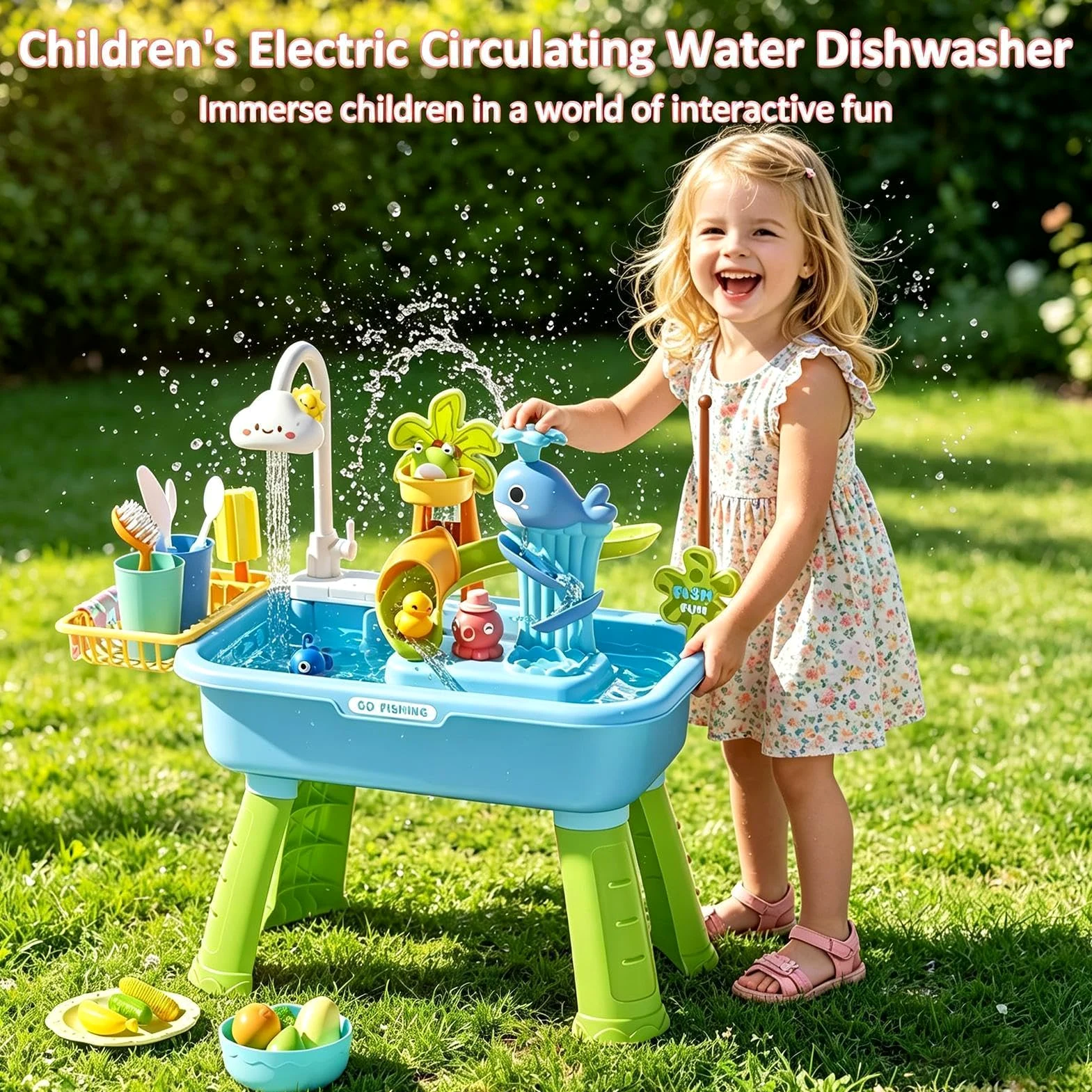 Tavolo D'Acqua Di Pesca Giocattolo Sensoriale | Tavolo Sabbia e Acqua per Bambini Per Maschi Bambino Giardino Spiaggia Asilo Scuola Materna Campeggio Interno Patio