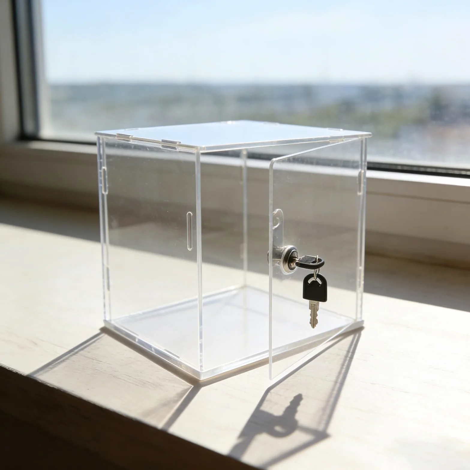 Teca Plexiglass Vetrina Espositiva in Acrilico Trasparente Antipolvere, Vetrina con Serratura per Oggetti da Collezione/Artigianato/Miniature, Scatola(35x40xH10cm/14x16x4")