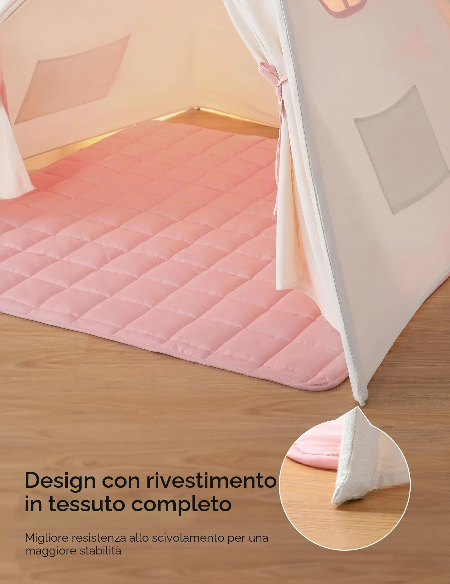 besrey Tenda per Bambini da Gioco in Tela Indiana Teepee in Cotone con Tappetino Imbottito e Luci Fatate (Rosa e bianco)