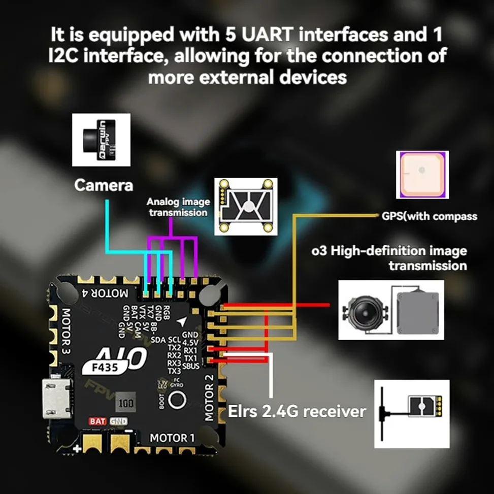 F435 AIO Flight Controller 45A BLHeli_S AM32 ESC 2-6S Supporto per FPV Drone Quadcopter RC Racing e Freestyle