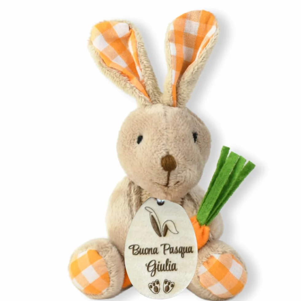 Coniglietto di peluche personalizzato con nome - Idea regalo per lei e per lui (Aarancione)