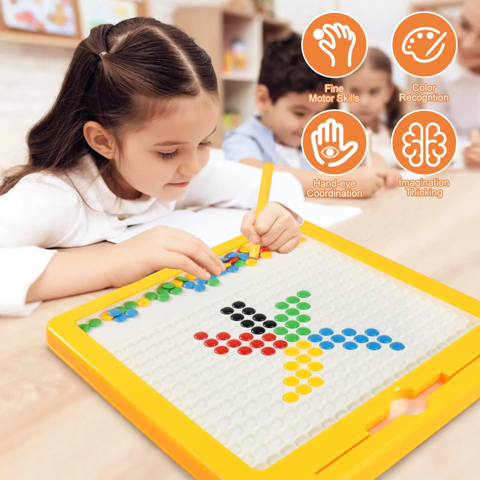 Tavola magnetica da disegno per bambini dai 4 agli 8 anni, lavagna magnetica per bambini da 1 a 3, con 2 penne, 10 flash card e fagioli, giocattoli Montessori per ragazzi e ragazze