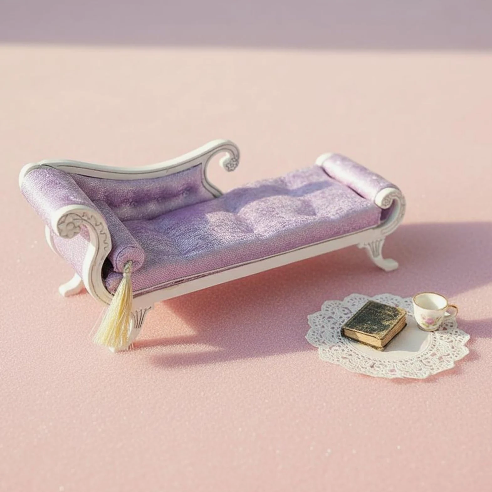 Mini Divano Casa Delle Bambole Divanetto Sedia Antica in Legno Lavorato E Stoffa Ricamata con Profilo da Daybed Adatto per Collezionismo Diorami Miniatura 1 12, color to 3