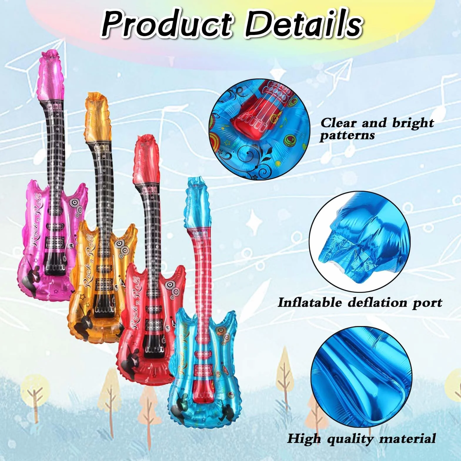 Rock Star Zestaw Puntelli Gonfiabili Chitarra Elettrica Bambini Mikrofon Feste