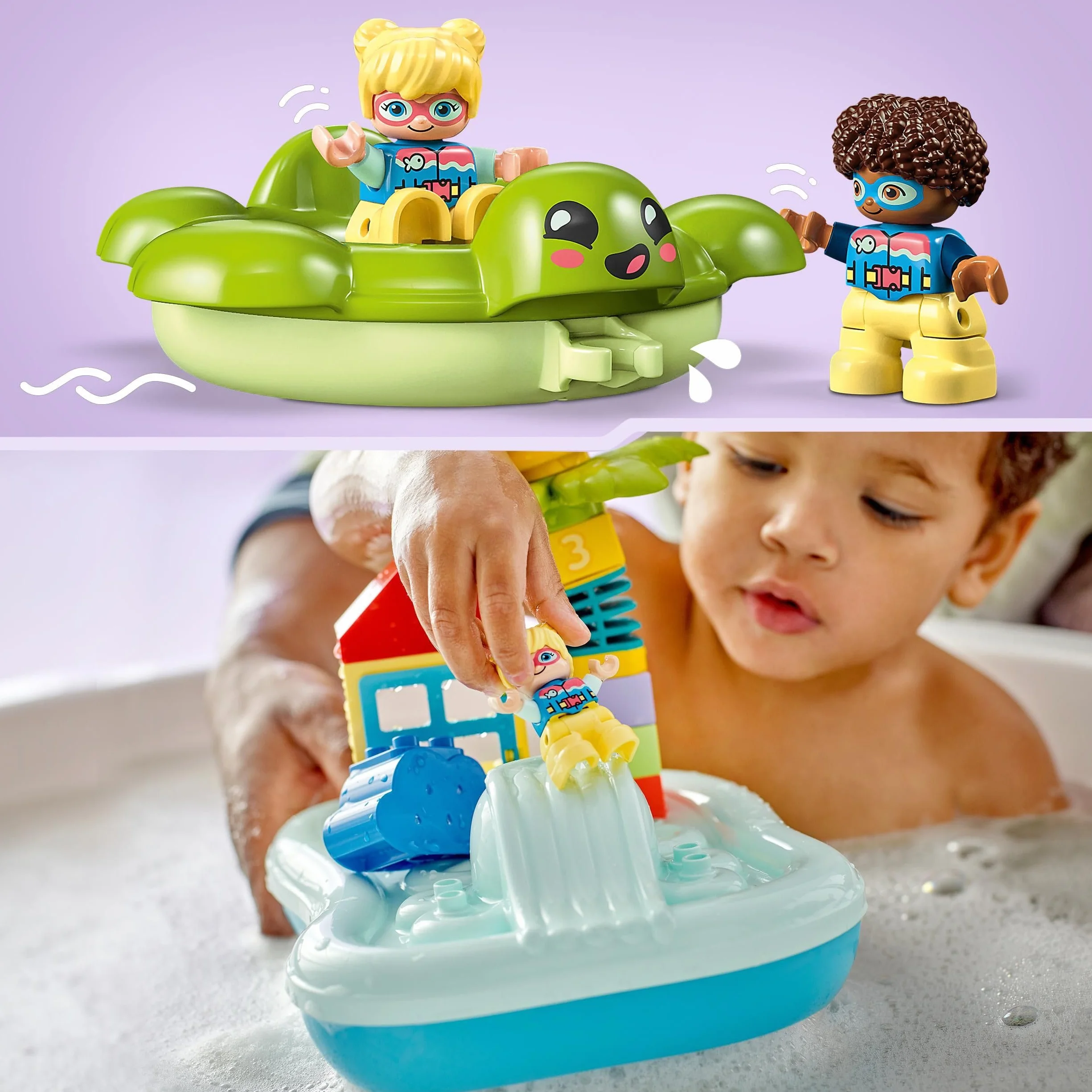 LEGO DUPLO Parco Acquatico, Giochi da Bagnetto per Bambini e Bambine dai 2 Anni in su con Isola Galleggiante, Tartaruga e Stella Marina, Facile da Pulire, Giocattoli per Vasca da Bagno 10989
