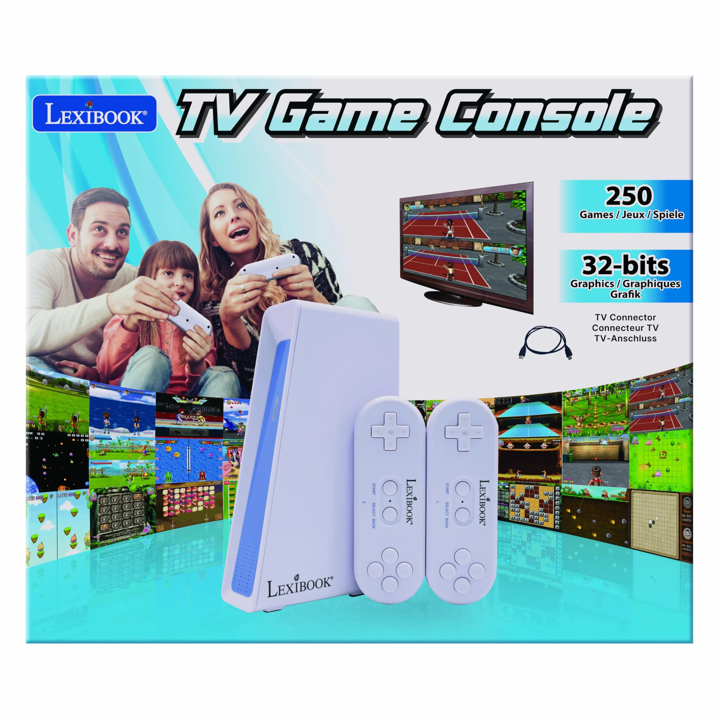 Lexibook, Console di gioco TV con 2 controller wireless, 250 giochi, Grafica a 32 bit, Connettore TV, JG7440