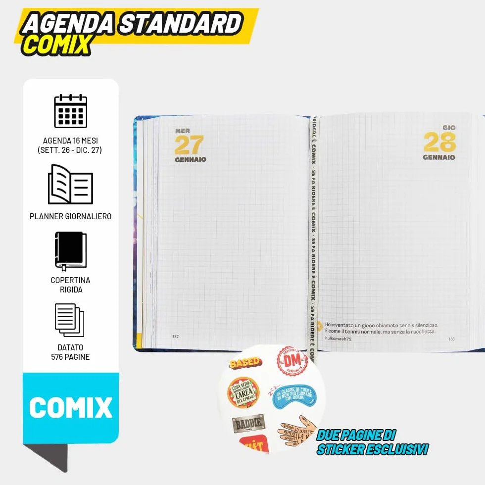 COMIX Agenda 2027 Giornaliera 16 Mesi, Diario Scuole Medie Superiori, Copertina Rigida, 576 Pagine, 13x17,8 cm