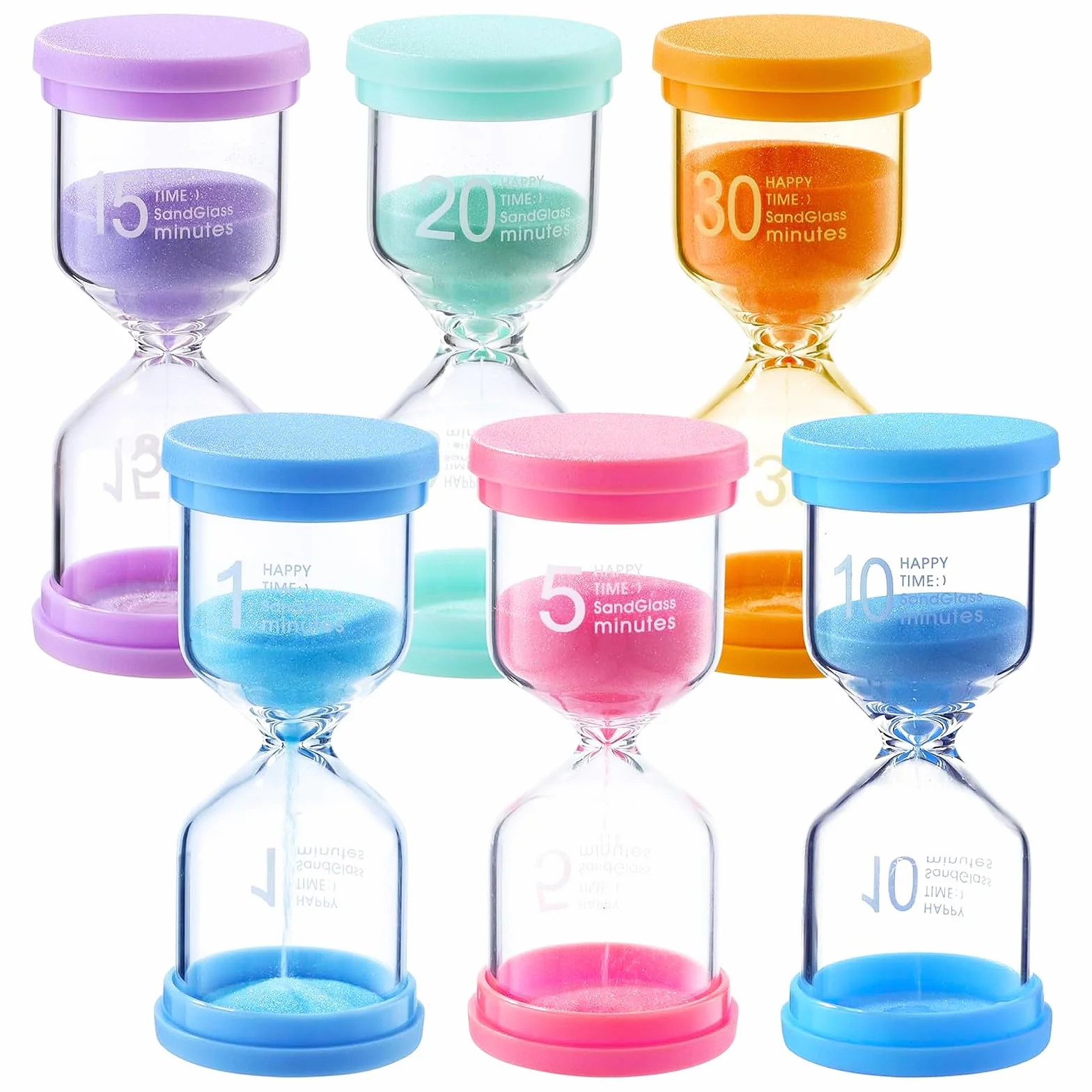 6 Pezzi Clessidra Bambini, Colorate Clessidre Set per Bambinis 1/5/10/15/20/30 Minuti, per Fetto come Timer Visivo Bambini, Educativo o come Clessidra Bomboniera