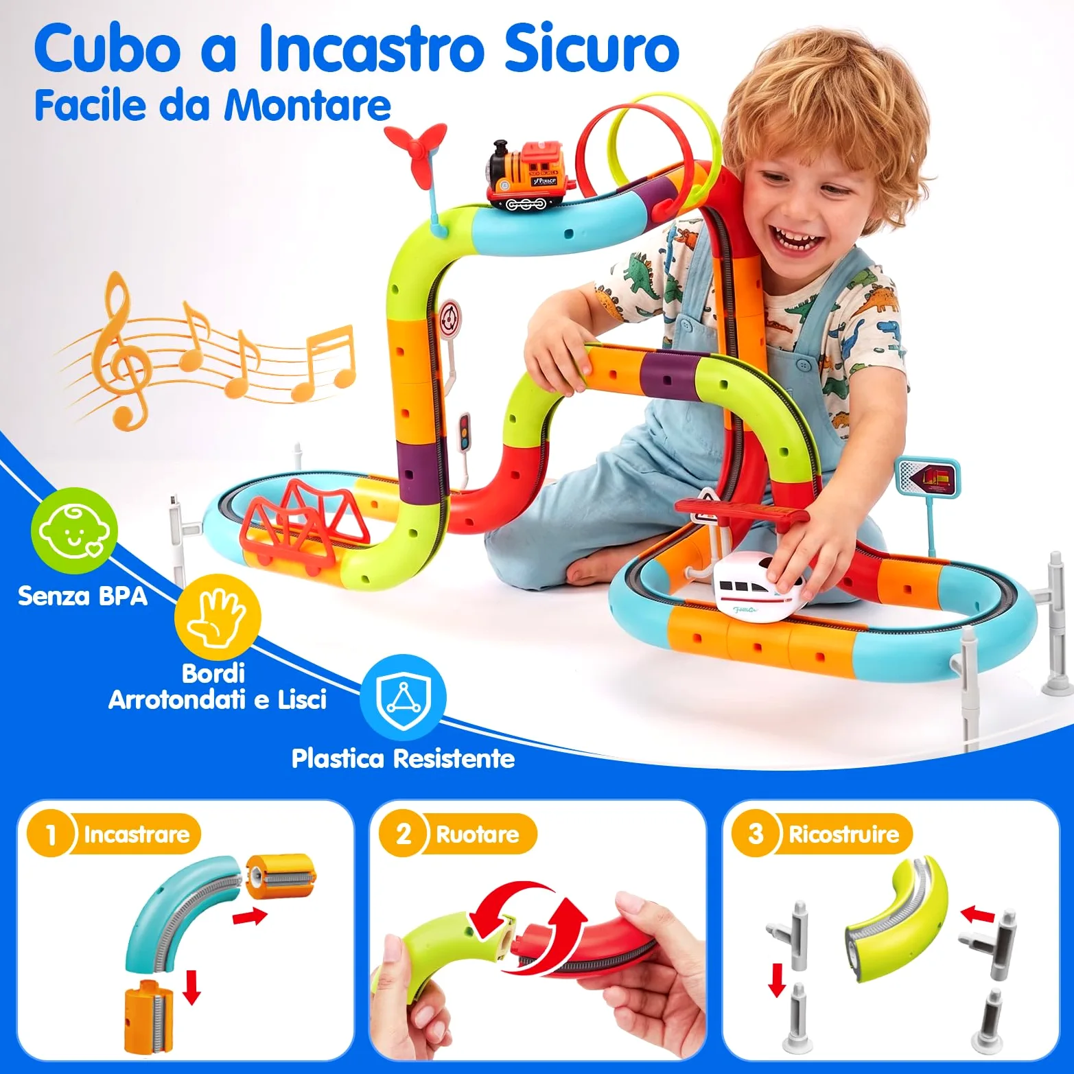 hahaland Pista Macchinine per Bambini 112 PCS, STEM Giochi Bambino 3-6 Anni | 2 Trenino Elettrico, 3D Antigravità Grande Pista, Smontabile e Ricomponibile, Regalo Bambino Maschio